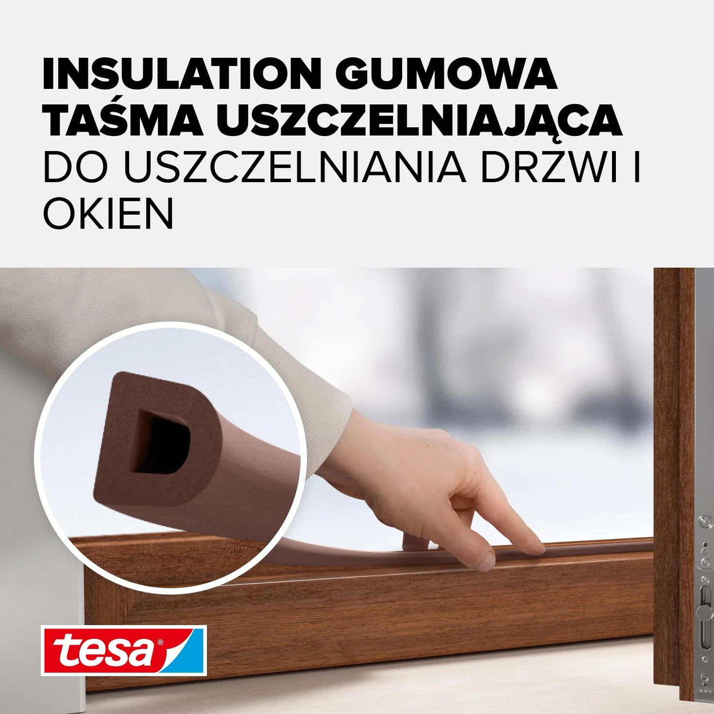 tesa INSULATION XL uszczelka gumowa - Samoprzylepna uszczelka do izolacji szczelin w oknach i drzwiach - Brązowa - 6 m x 9 mm x 7 mm
