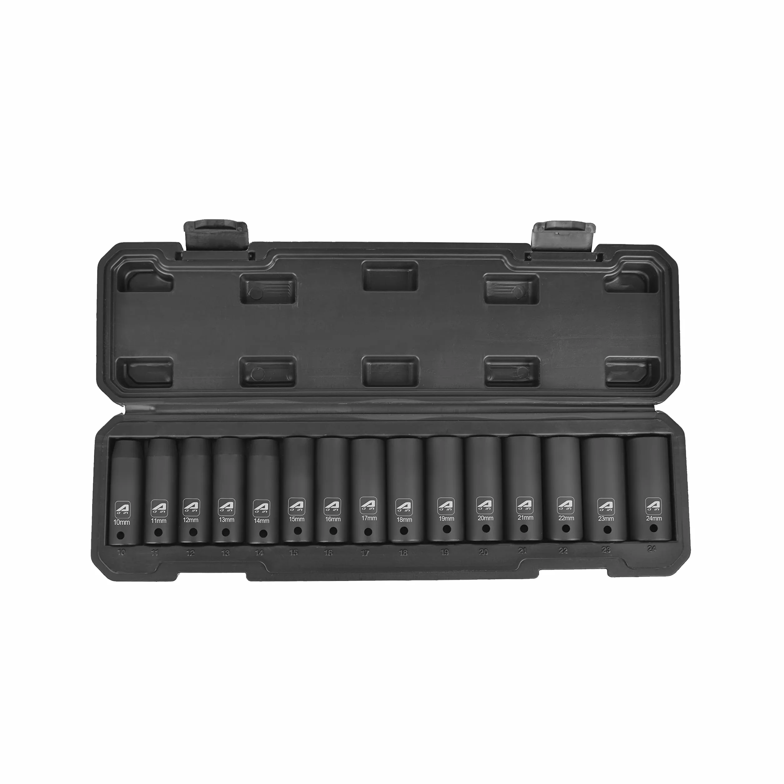 PONO 15-częściowy zestaw nasadek udarowych 1/2 cala, stal Cr-V, 6-punktowa, metryczna 10 mm do 24 mm, PN029