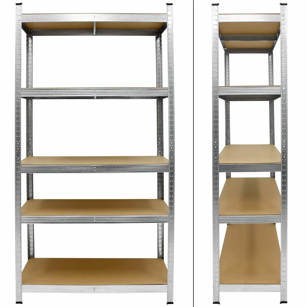 ECD Germany Regał Warsztatowy Do Dużych Obciążeń - 200x100x50 cm - Ocynkowany - Nośność Do 750kg - 5 Paneli MDF - Magazynowy Bezsrubowy Piwniczny Garażowy Metalowy