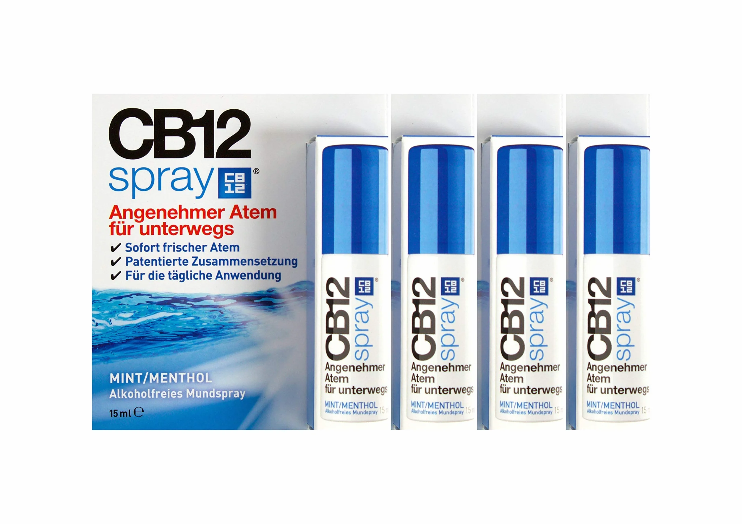 4 x CB12 Spray 15 ml PZN: 12414534 spray do ust zapewniający świeży oddech, bezalkoholowy