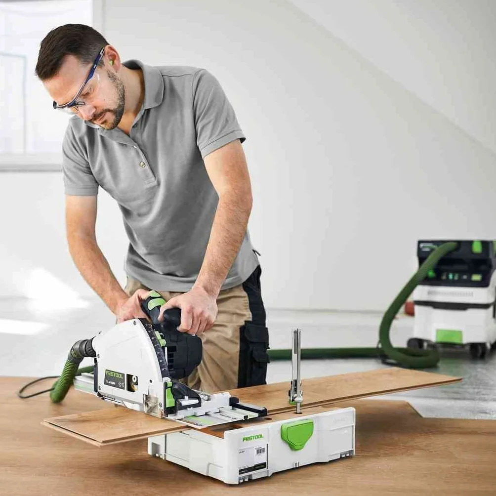 Festool TS 60 KEBQ Plus-FS zagłębiarka z prowadnicą – precyzyjna piła do czystego cięcia, KickbackStop, 1600 W, kąt ukośny, w zestawie akcesoria w systemie Systainer | W zestawie prowadnica FS 1400/2, Systainer, brzeszczot piły tarczowej i akcesoria - pre