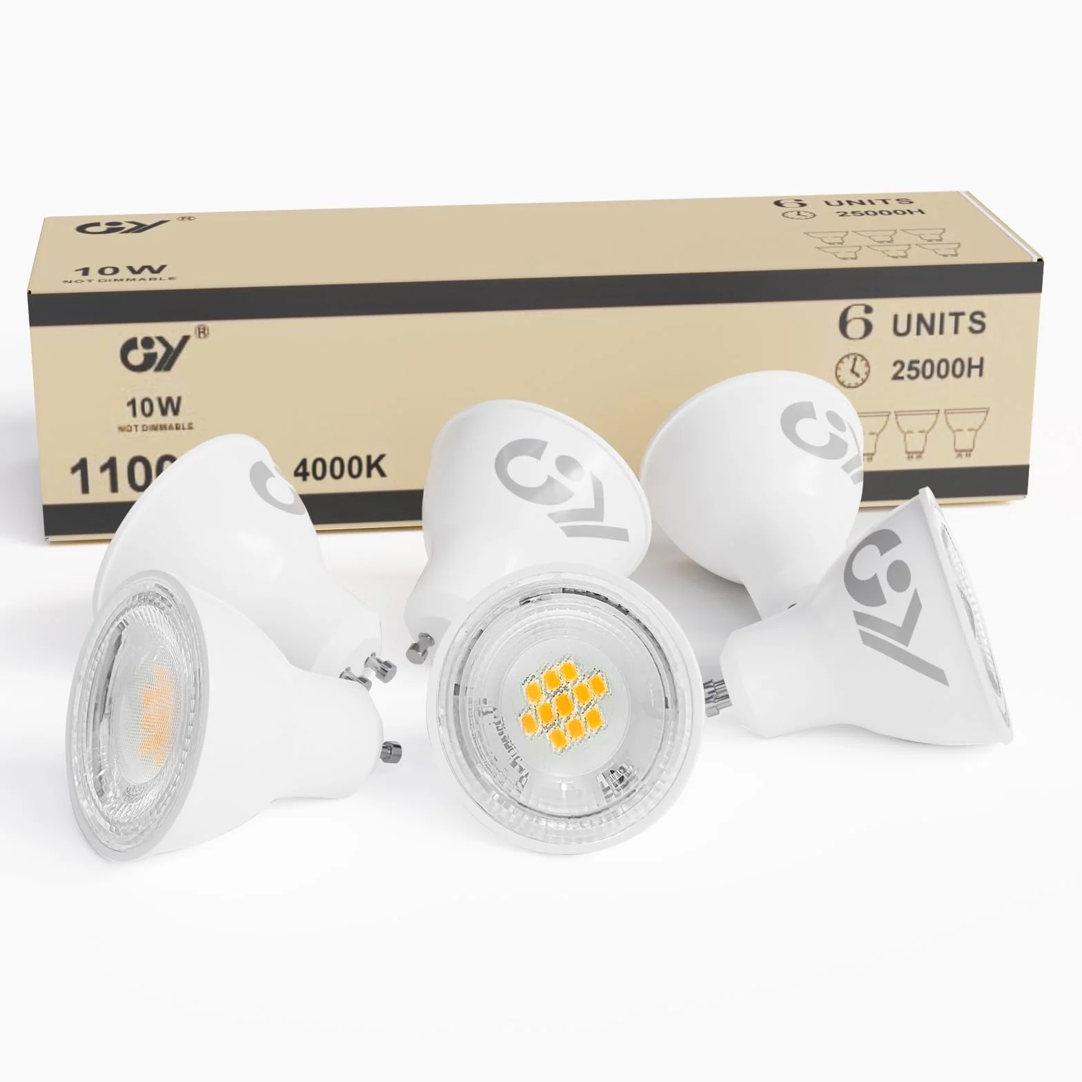 GY GU10 żarówki LED 10 W (odpowiednik 100 W) 1100 lm, 4000K neutralna biel, szerokie wiązki 120°, szkło matowe, nieściemnialna żarówka LED GU10 6 sztuk (zestaw 1)