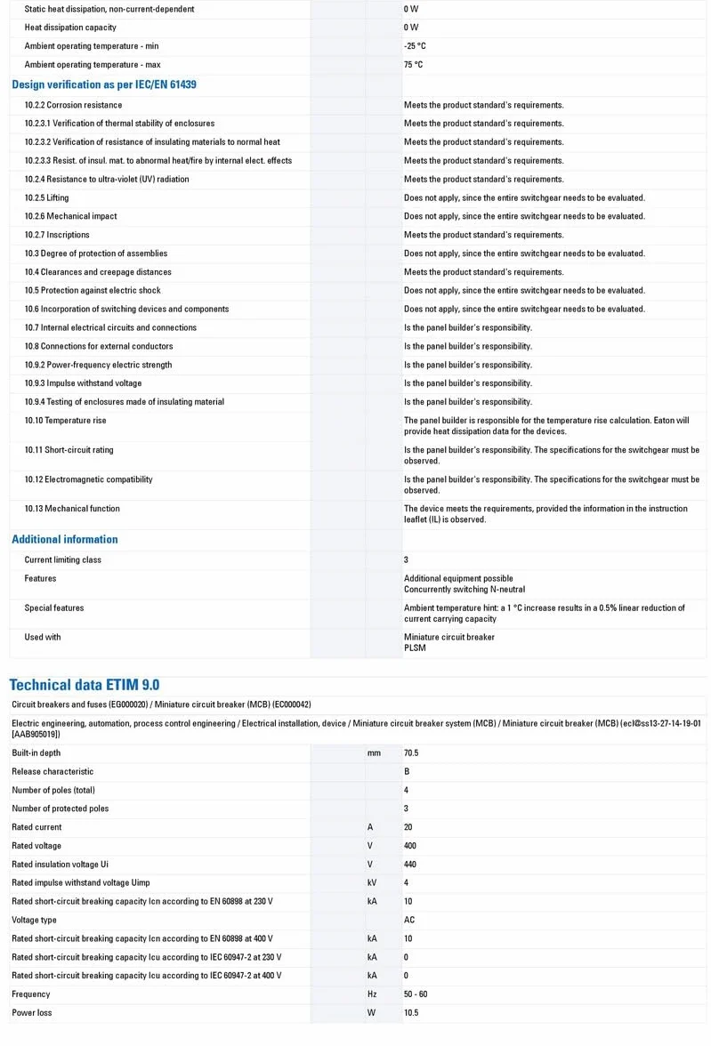 Eaten EATLSMB203N wyłącznik ochronny 20A/3N/B