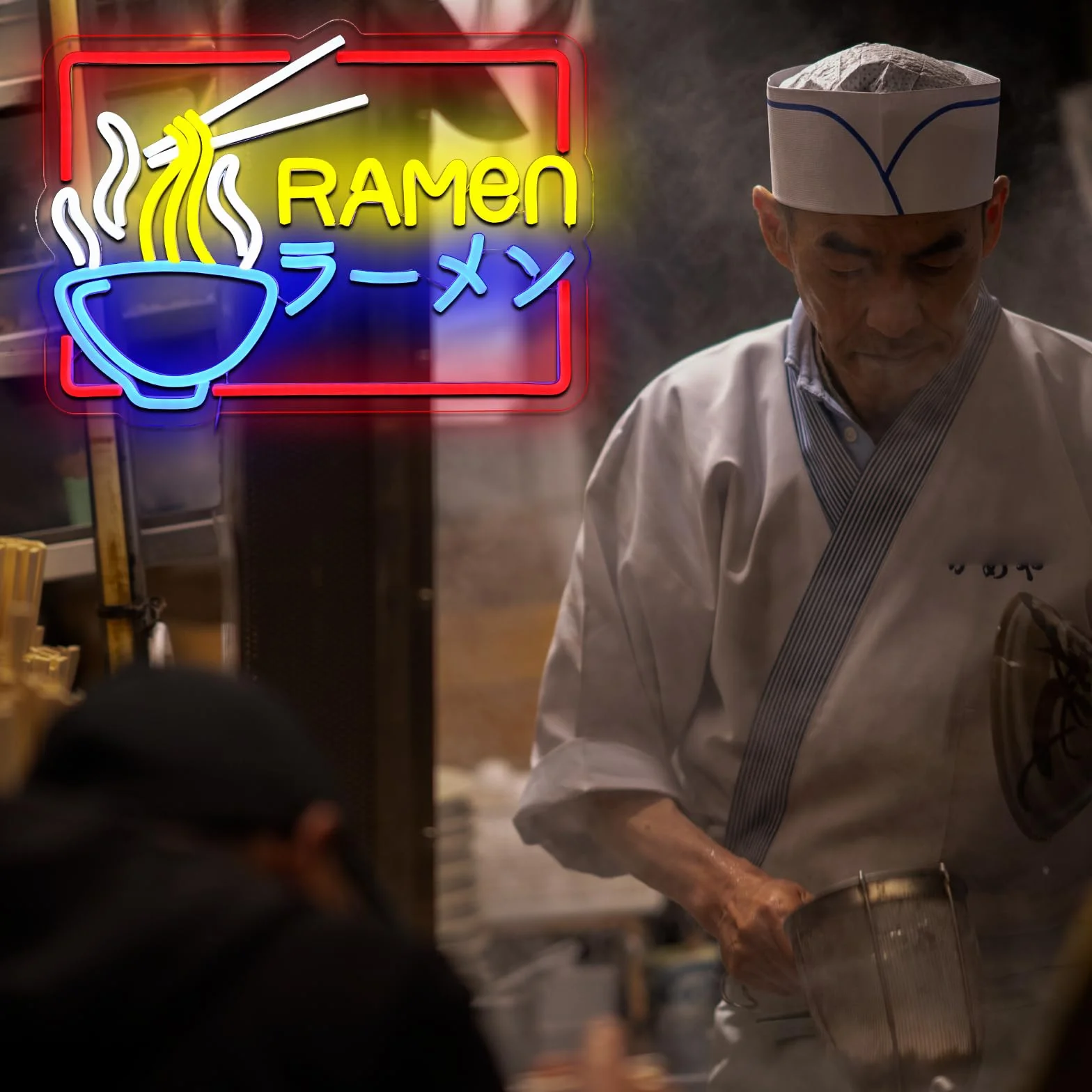 Ramen neonowy szyld kolorowy LED, neonowy szyld ścienny, neonowy makaron, tabliczka LED, do sklepu, kuchni, baru z przekąskami, salonu, jadalni, brunchu, na imprezę, do domu, sklepu, jako