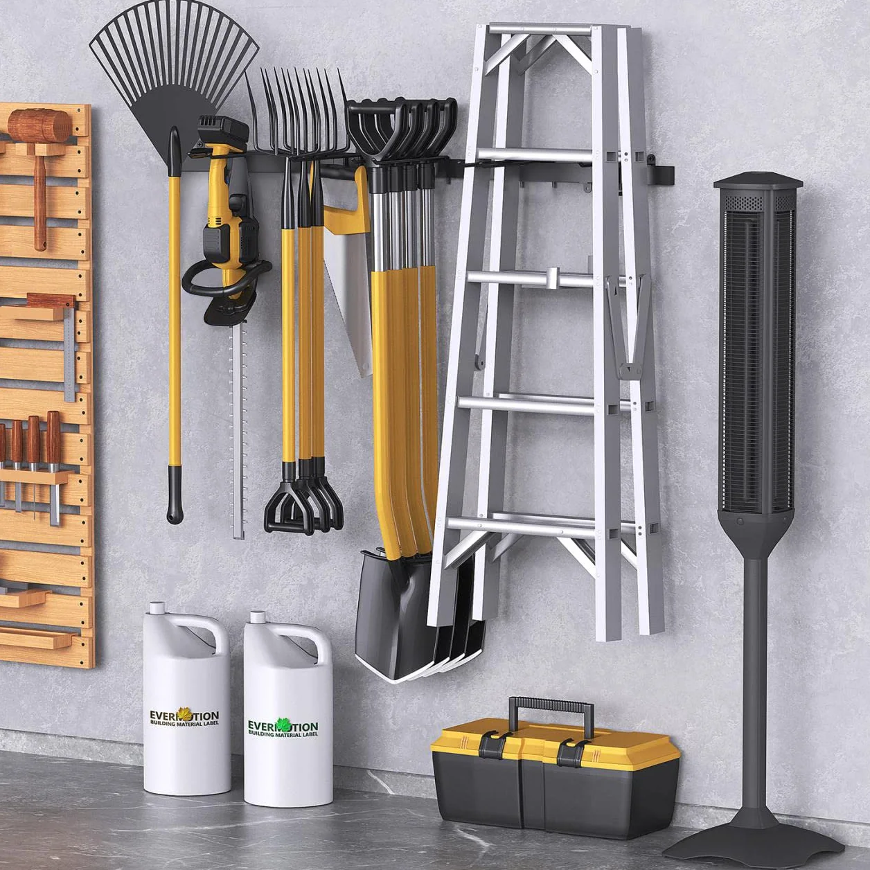 Bomclap Uchwyt na narzędzia garażowy 116 cm metalowy hak ścienny 6 haczyków organizer czarny