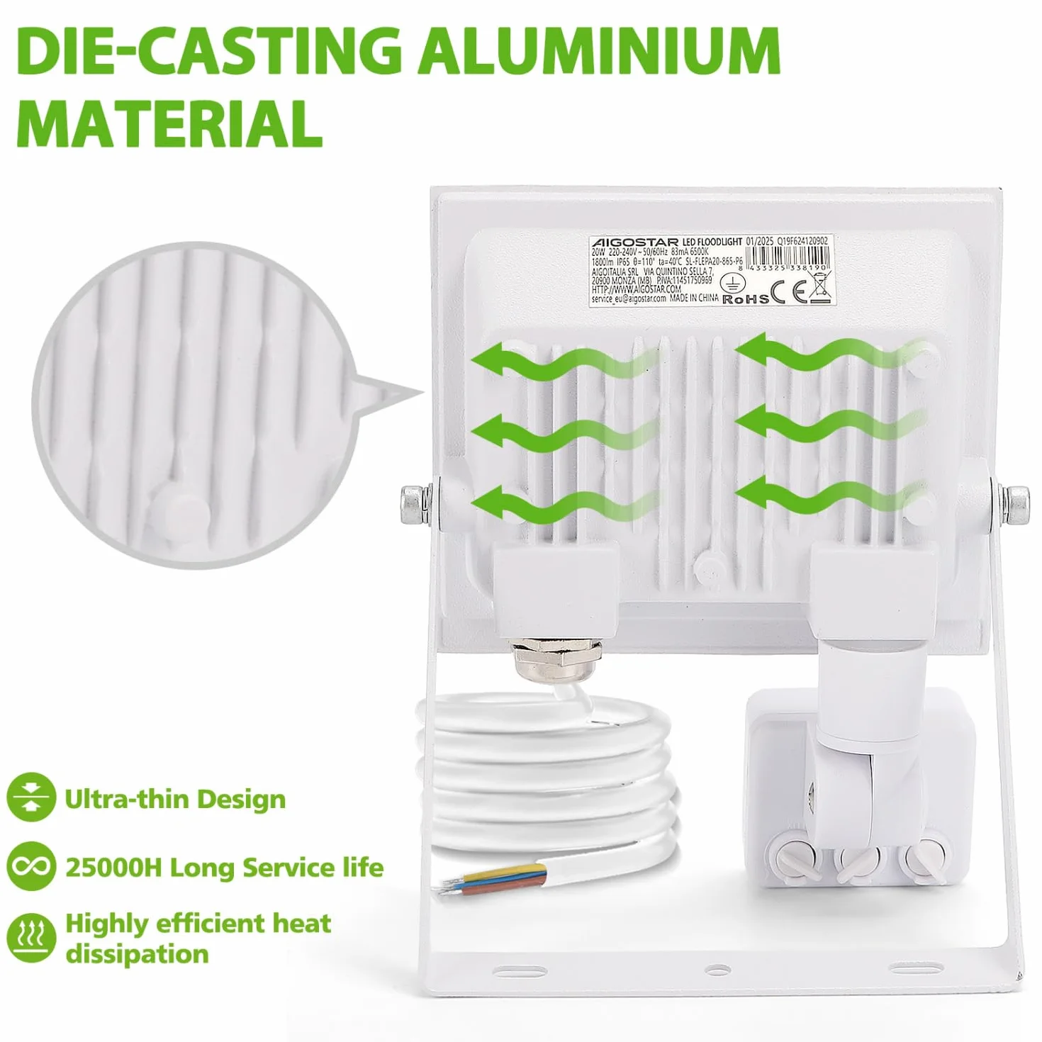 Aigostar Naświetlacz LED z Czujnikiem Ruchu 20 W 4000K 1800lm