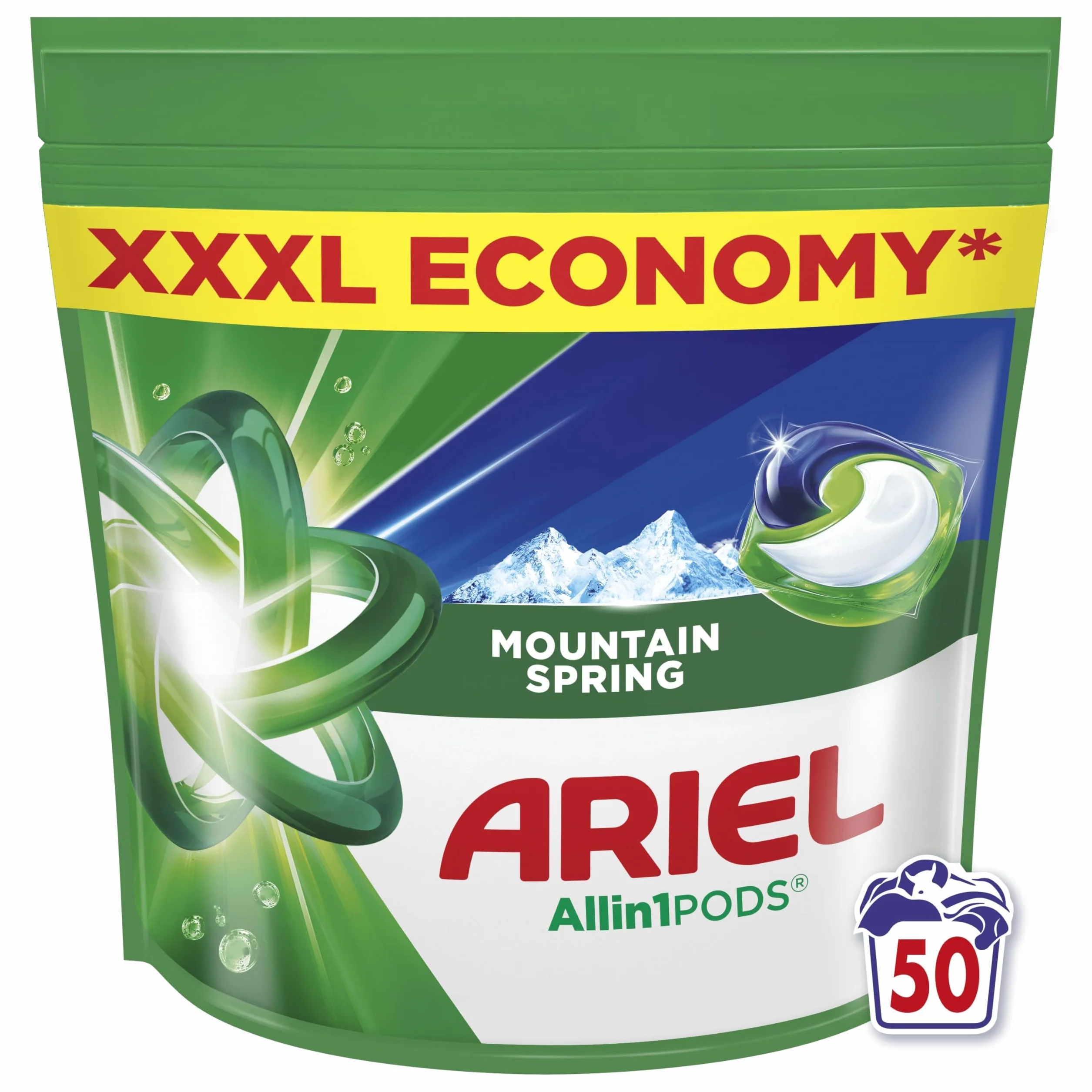 Ariel Allin1 PODS Kapsułki Kapsułki do prania ze środkiem piorącym w płynie, 50 prań, Usuwają zabrudzenia oraz nieprzyjemne zapachy w temperaturze 30°C i szybko rozpuszczają się nawet w zimnej wodzie