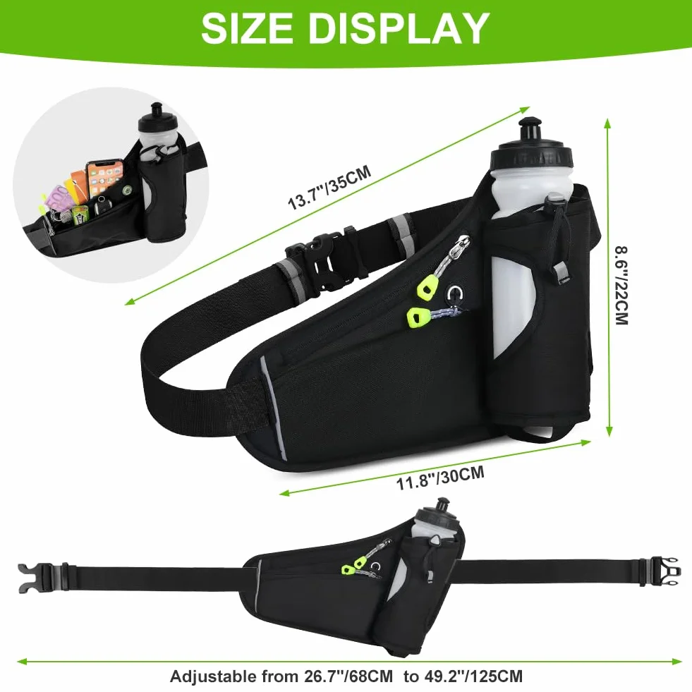 Flintronic Torba na pasek, sportowa biodrowa z butelką na napoje, oddychająca, do biegania, kempingu, wspinaczki, jazdy na rowerze, 1#czarny