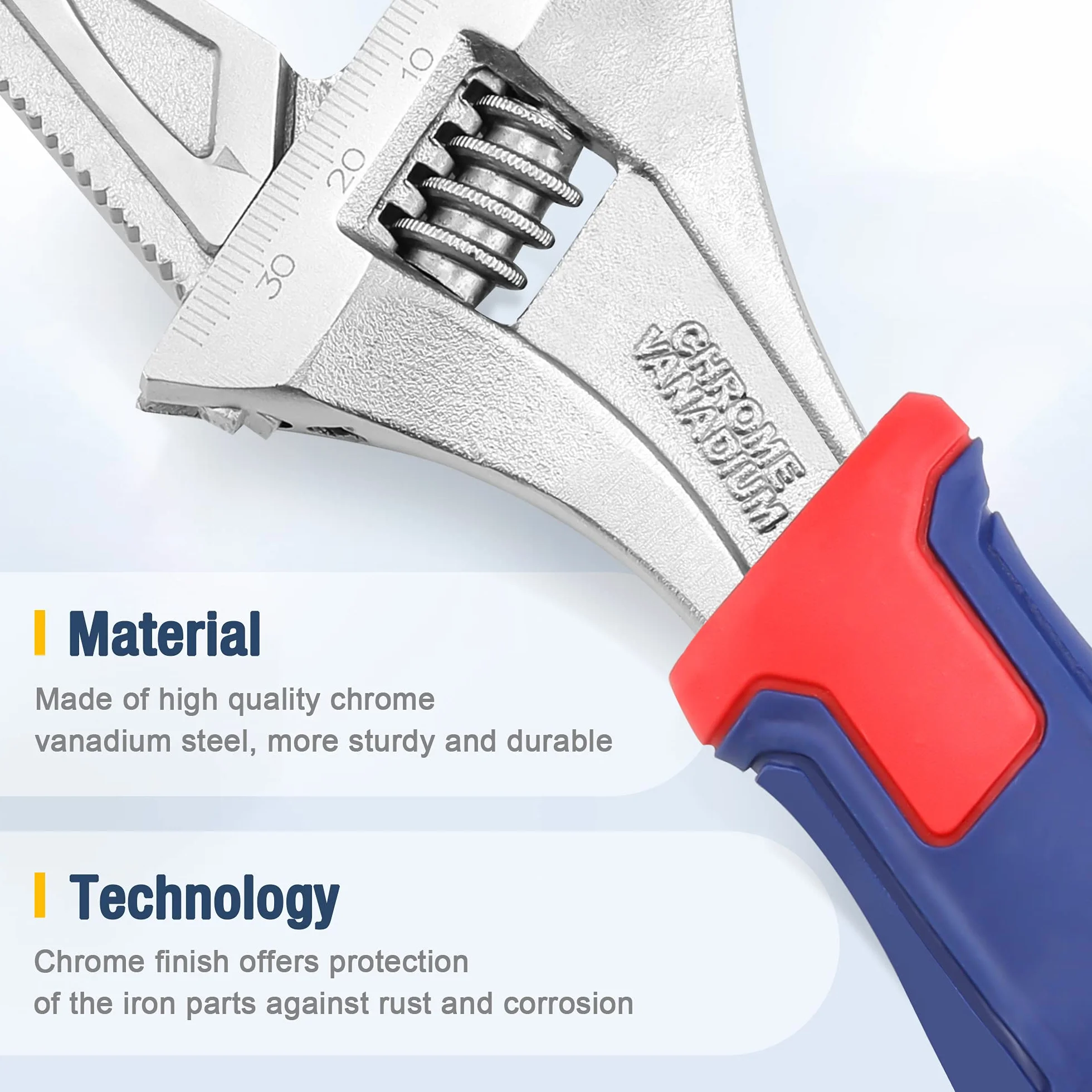 WORKPRO Klucz nastawny 2 w 1, klucz do rur, szczęka o szerokości 42 mm, stal Cr-V, długość 200 mm, z miękkim uchwytem, podwójny materiał