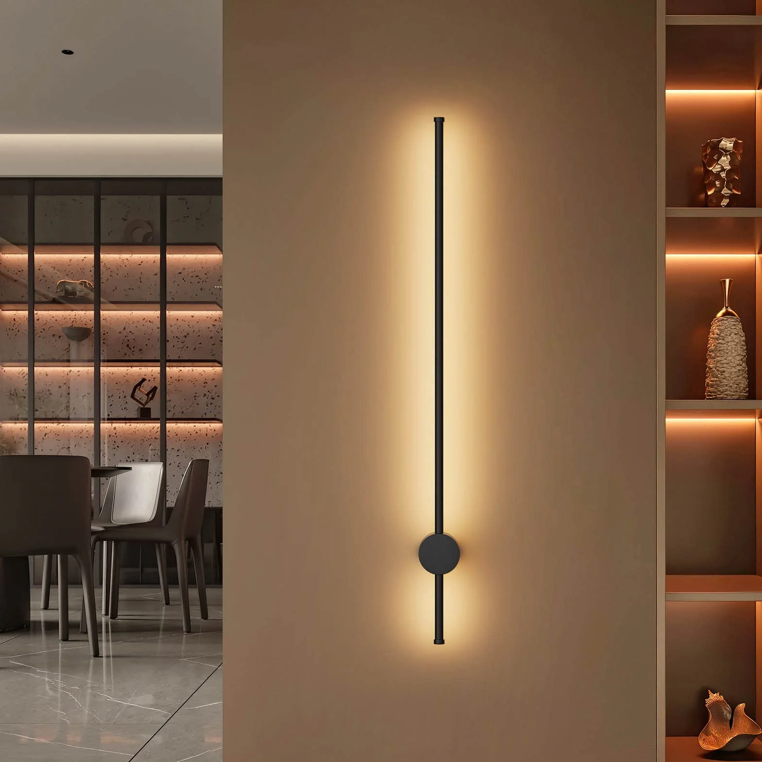 Klighten Kinkiet LED do wnętrz, nowoczesny kinkiet 97 cm/28 W, IP65, ciepła biel 3000 K, czarny