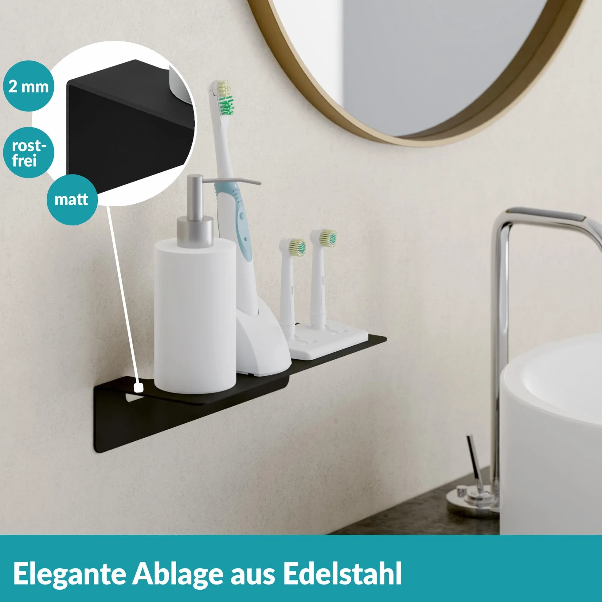 WEISSENSTEIN Półka samoprzylepna ze stali nierdzewnej czarna 24 cm