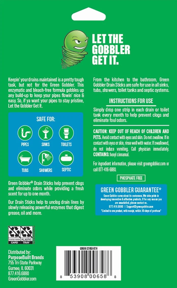 Green Gobbler Bio-Flow paski odpływowe - wysoce skuteczny środek do czyszczenia zlewu, odblokowywacz i dezodorator, 12 zestawów