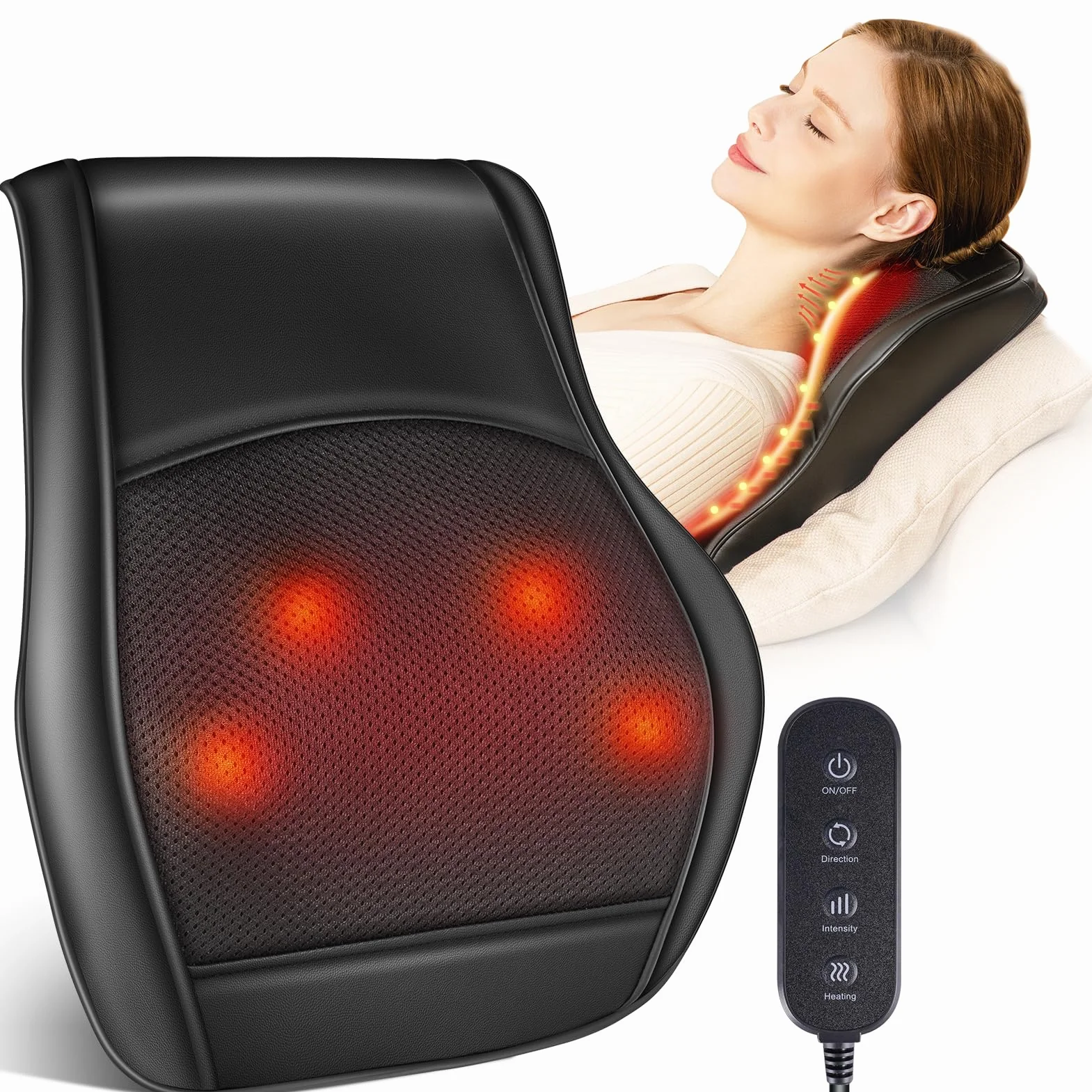 Masażer karku Shiatsu z ogrzewaniem, głęboki masaż tkanki 3D, prezent dla kobiet i mężczyzn