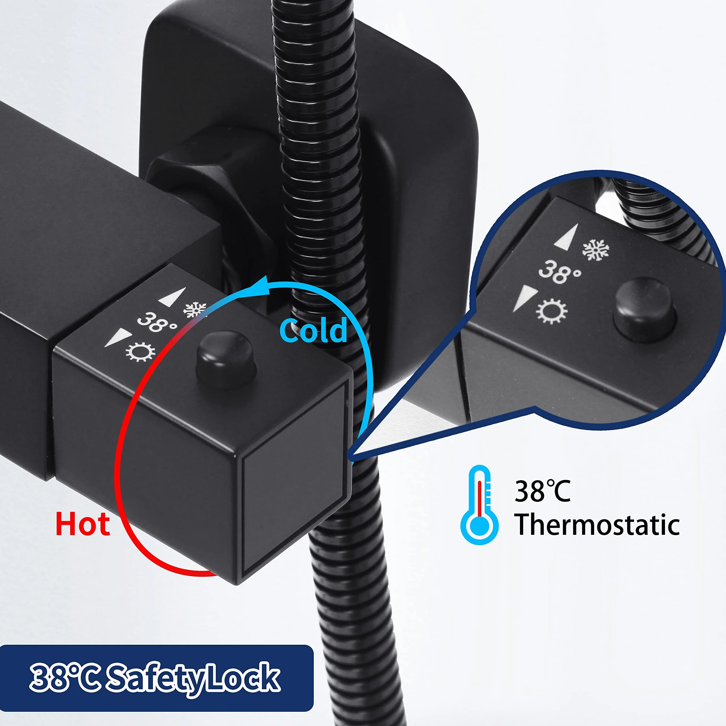 Zestaw termostatyczny z baterią prysznicową, system prysznicowy z termostatem i regulowaną deszczownicą, bateria wannowa z zabezpieczeniem przed oparzeniem, wąż prysznicowy z zabezpieczeniem przed z