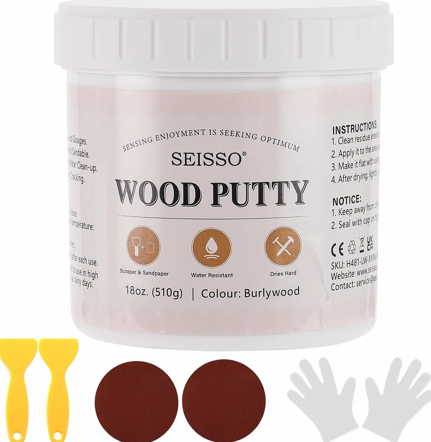 SEISSO Szpachlówka do drewna, 500 g zestaw naprawczy do drewna, zestaw do naprawy mebli do naprawy zadrapań, plam, pęknięć, otworów, stołu, łóżka, szafki, szybkoschnącego (kolor drewna)