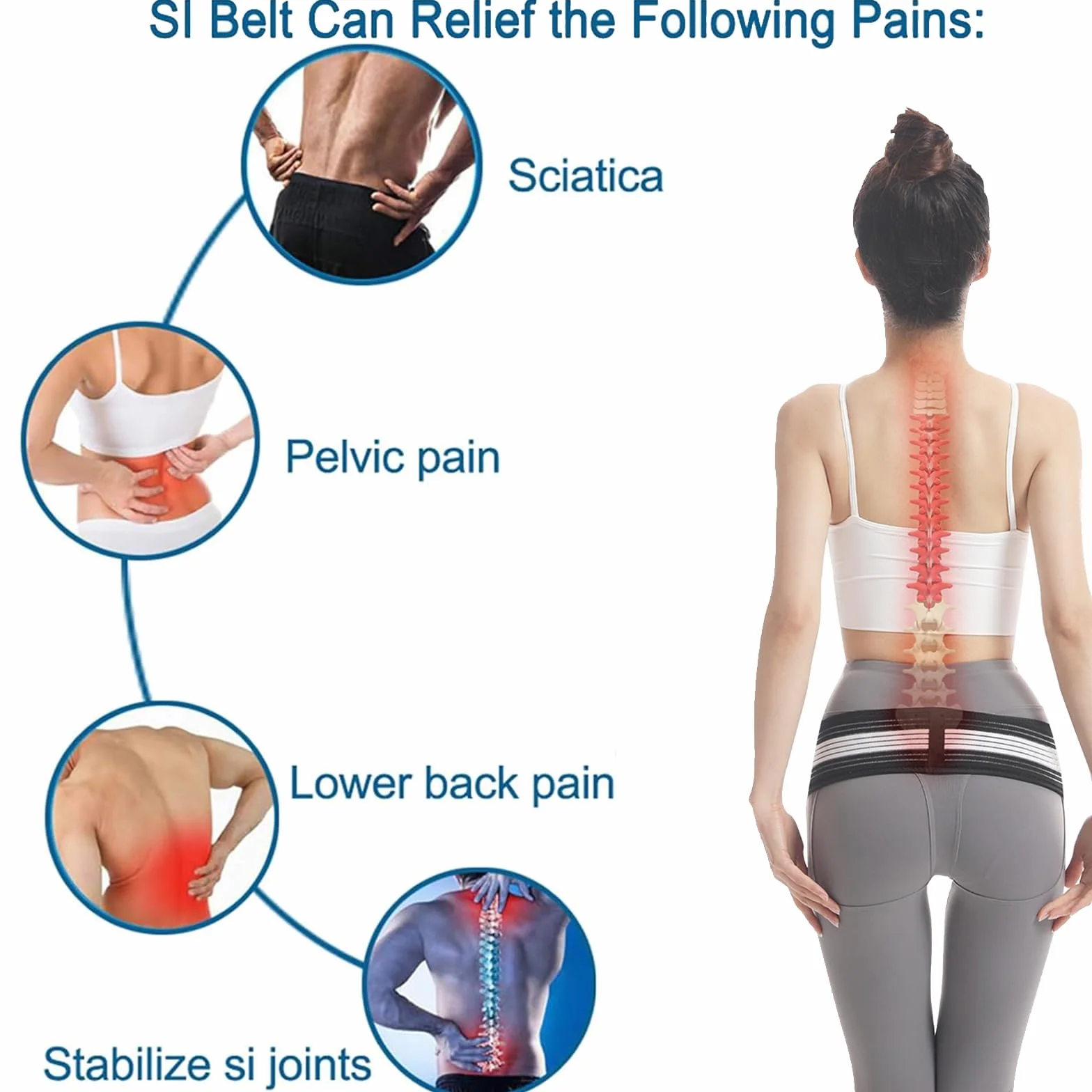 Sacroiliac pas biodrowy 120 cm, pas po porodzie, antypoślizgowy, regulowany pasek wsparcia, oddychający pasek wspierający dolną część pleców, dla kobiet i mężczyzn, Pelvic, Lumbar