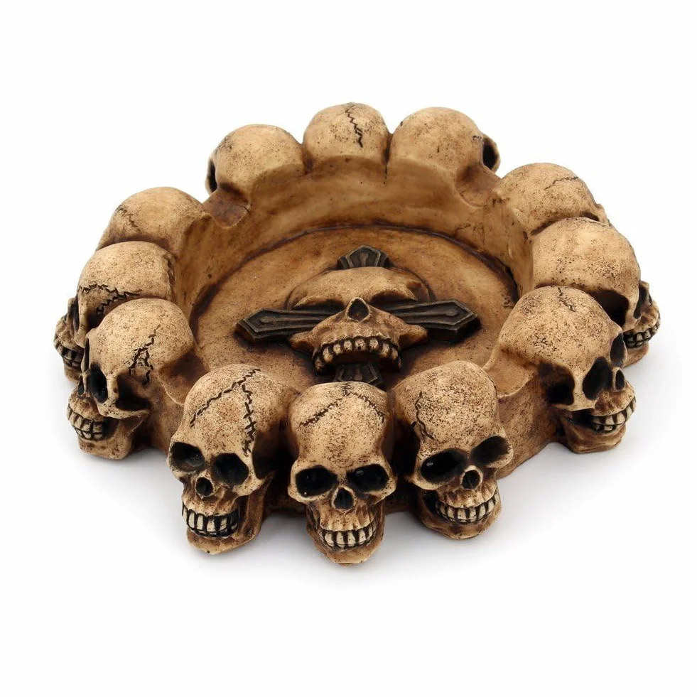 Hrippy Gotycka popielniczka w kształcie czaszki wielogłowicowa, kształt czaszki, dekoracyjna popielniczka na stół na Halloween, dekoracja domu, na imprezę