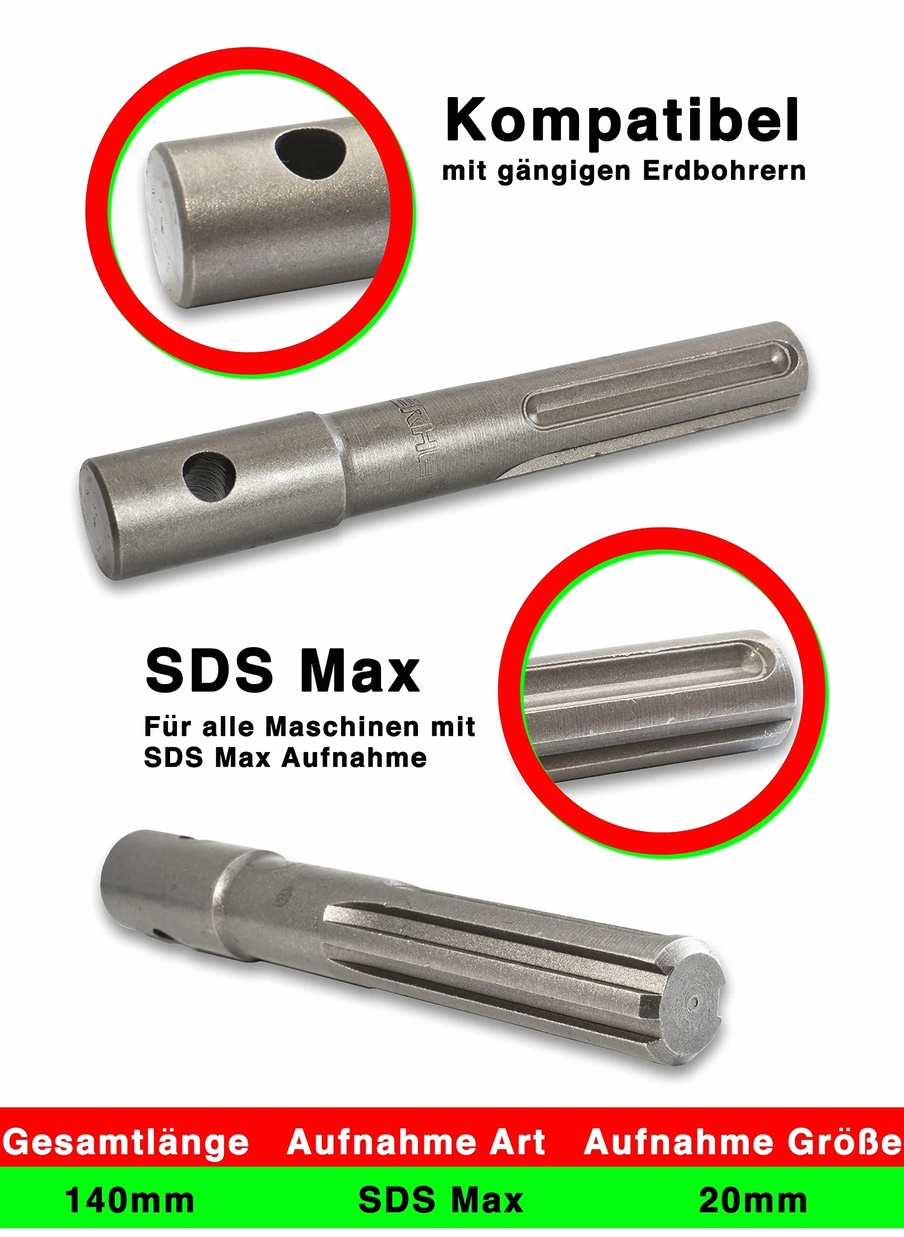 WERHE świder ziemny Ø 80 mm, 80 cm, podwójna helisa, adapter SDS Max | 18 mm chwyt, ostrza z węglika, długość robocza 60 cm, 4,22 kg, do luźny do gleb średniotwardych, sadzenie drzew