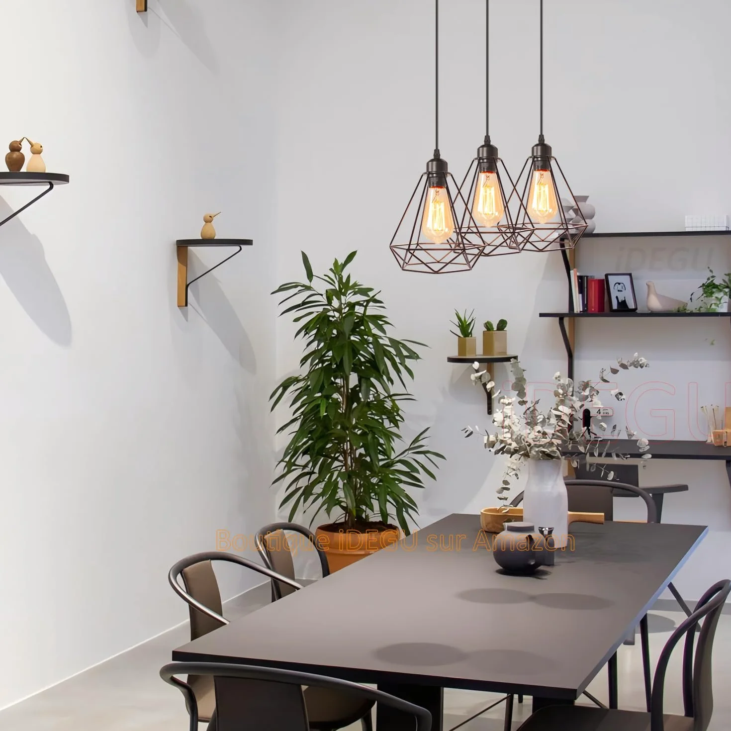 iDEGU Przemysłowa lampa wisząca, 3 światła Vintage E27 żyrandol wiszący w stylu geometrycznym z podstawą montażową - czarny - Ø 20,5 cm (3 światła - 20 cm)