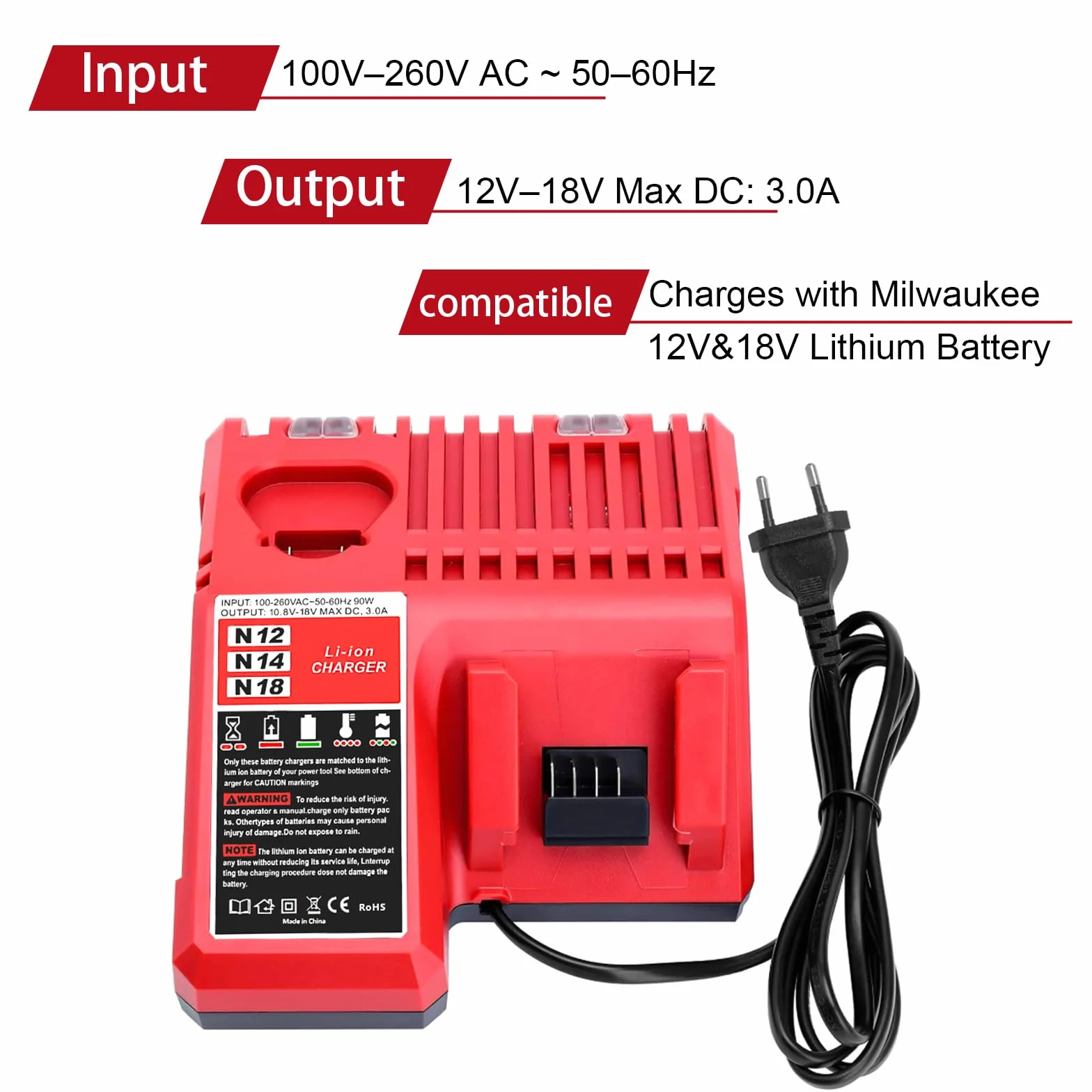 Powarobor M12-18C Multi-Voltage Ładowarka Szybkiego Ładowania 3A Kompatybilna z Milwaukee 12V-18V