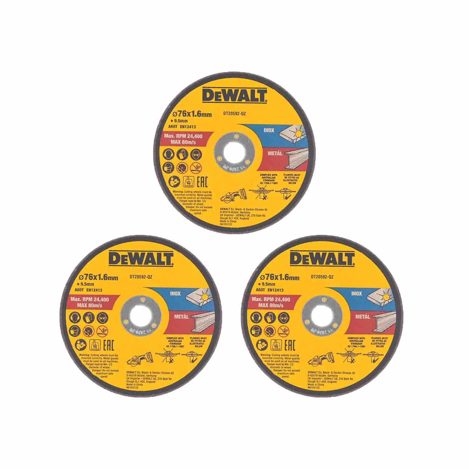 DEWALT Dewa Trennscheibe DT20592-QZ Inox/Metal 76 x 1,6 x 9,5 mm