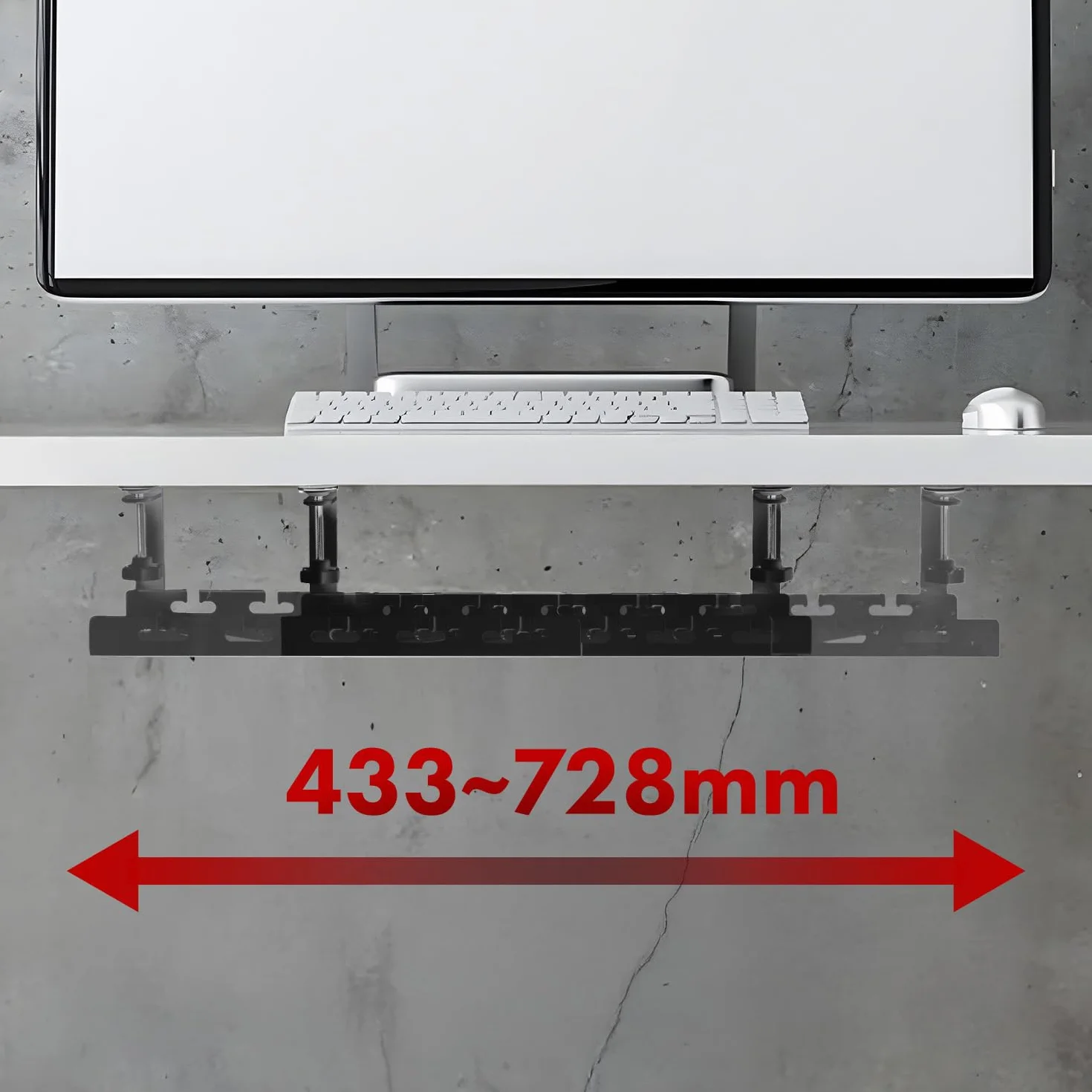 Maclean MC-103 B - Wysuwany organizer kabli od 43 do 72 cm, czarny, mocowanie zaciskowe, obciążenie 5 kg, uchwyt wielogniazdowy, wytrzymała stalowa osłona kabla