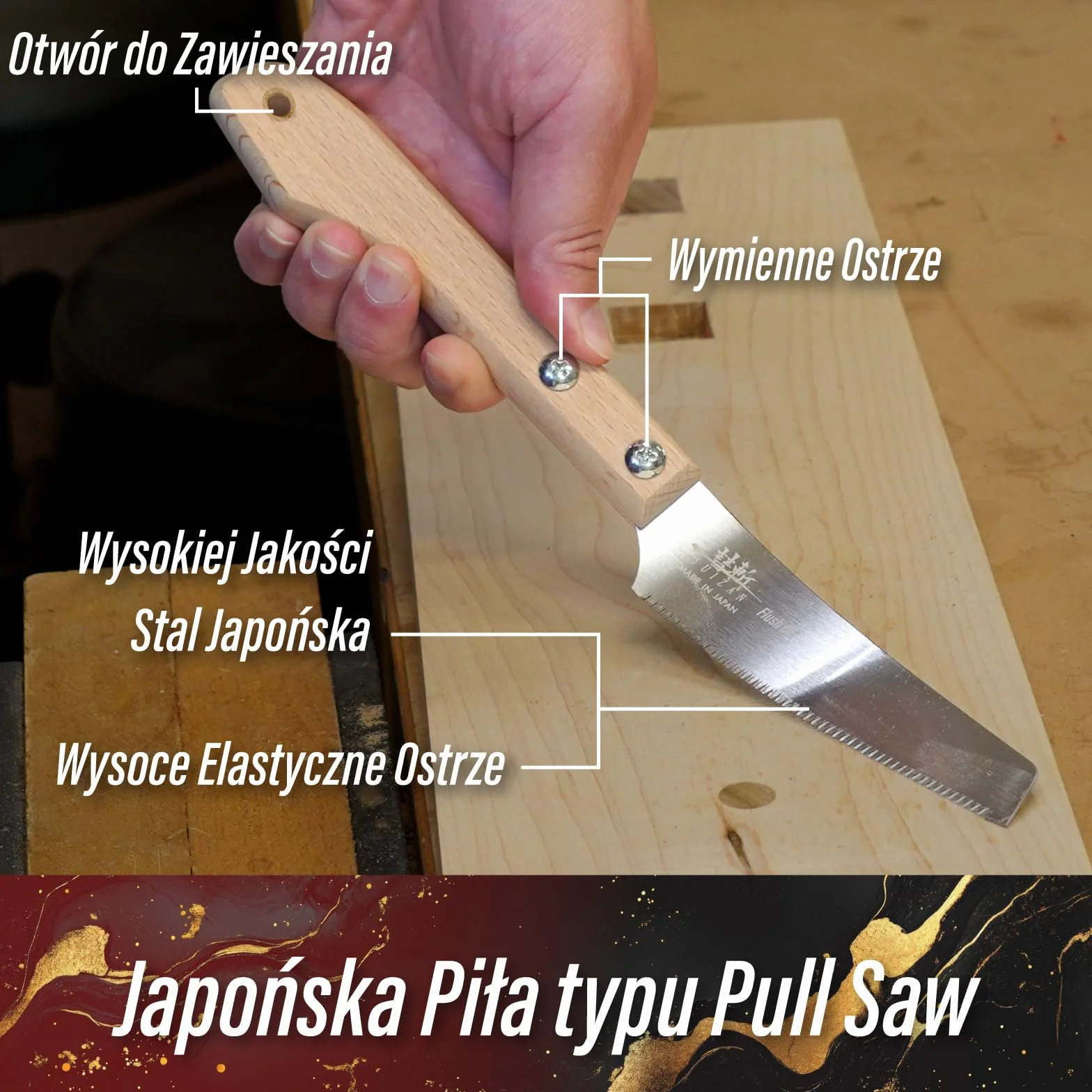 SUIZAN Mała Piła Ręczna 120mm Ostrze do Cięcia Płaskiego - Kompaktowa Japońska Płatnica Ciągniona Jednostronna Narzędzia Stolarskie do Kołków
