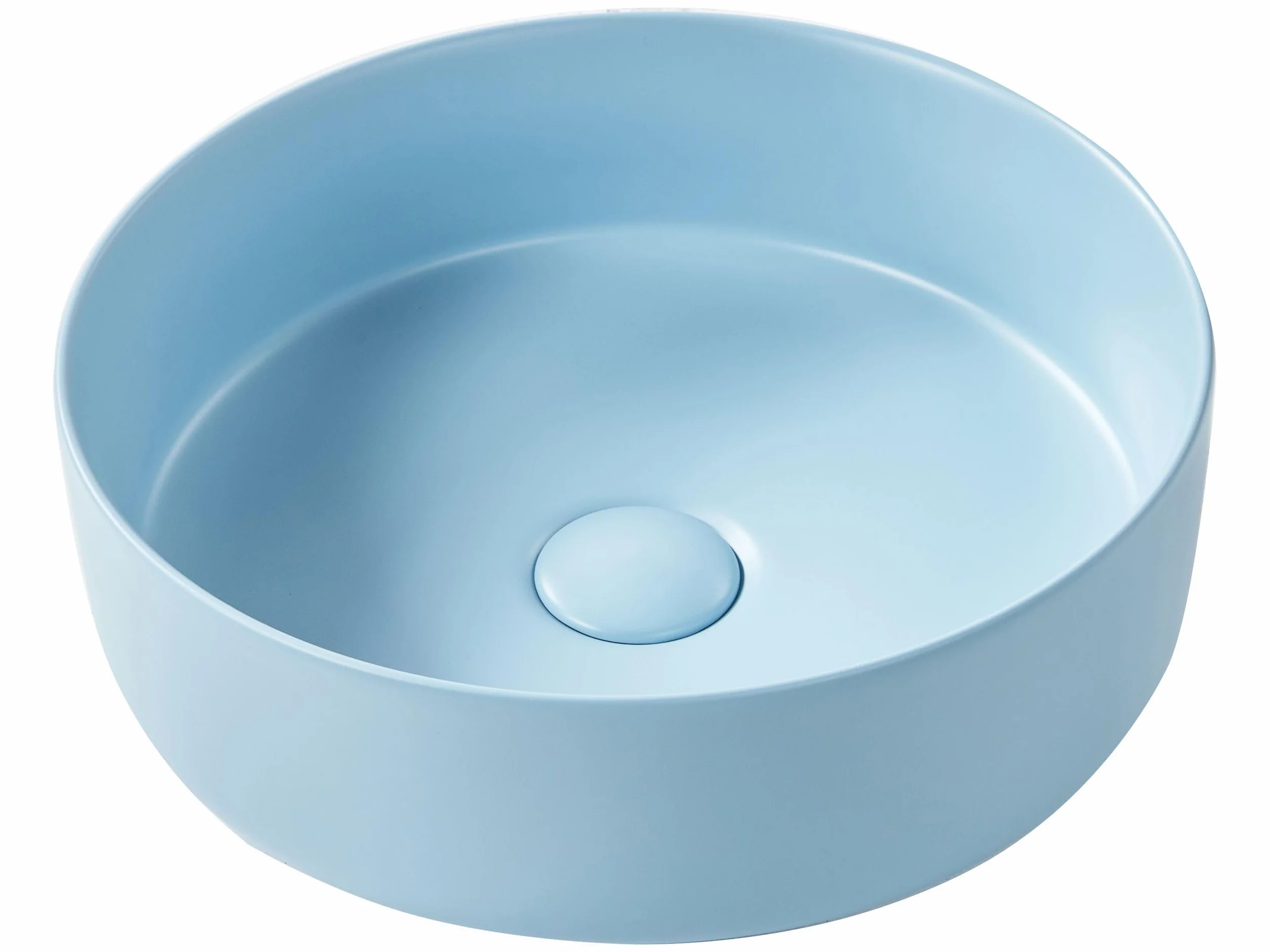 Umywalka łazienkowa nablatowa ceramiczna mat okrągła 37 cm niebieska Gudar