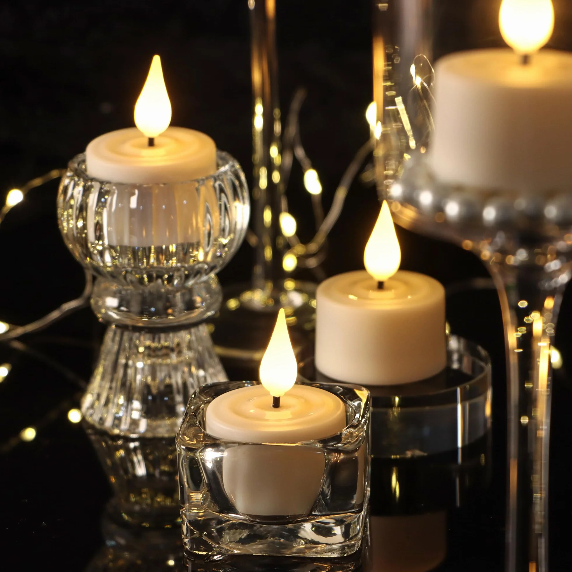 yunsheng Świece typu tealight wielokrotnego ładowania, z pilotem zdalnego sterowania, timerem i stacją ładującą, 12 szt., ładowane, zasilane bateryjnie, elektryczne świeczki LED, migoczące, do domu