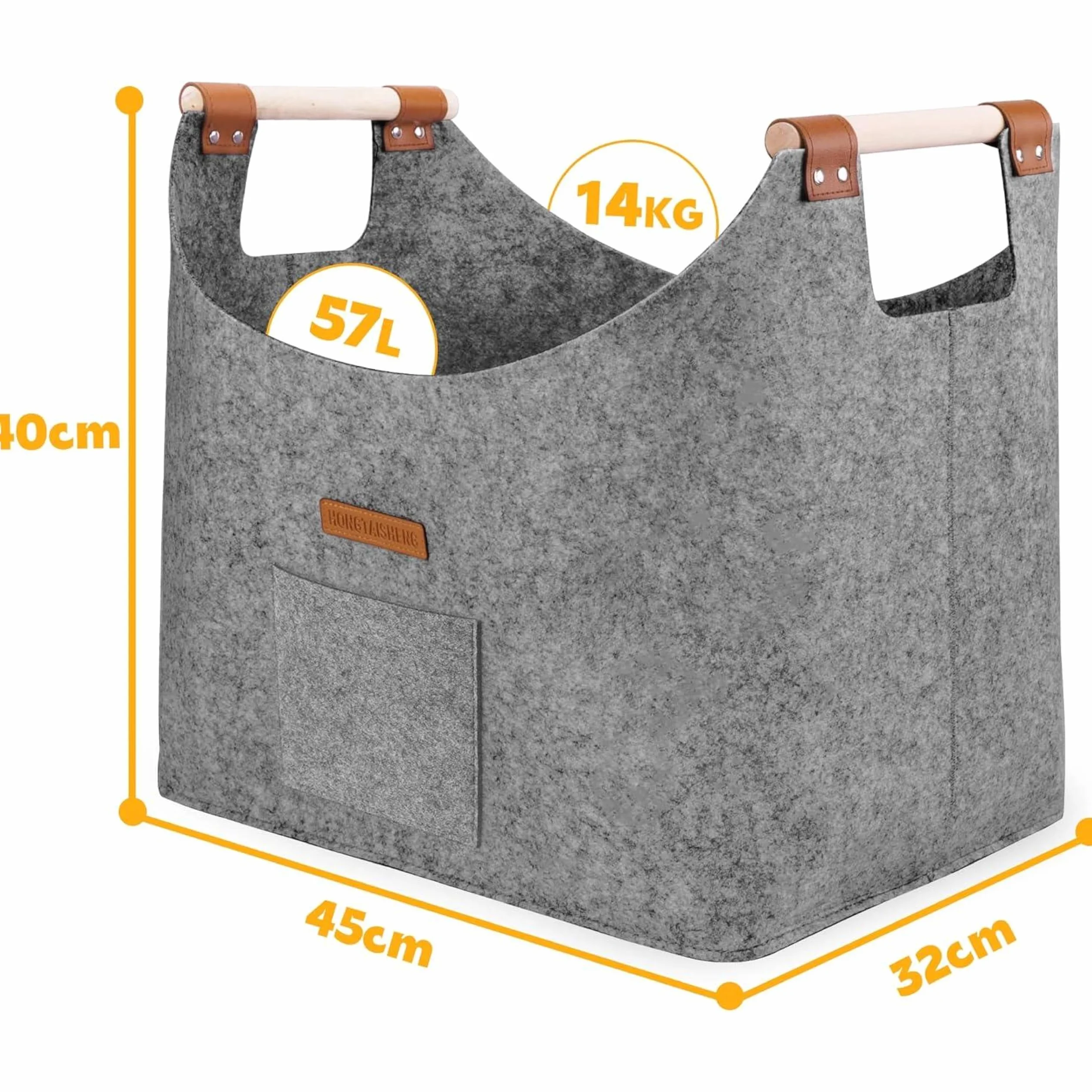 XL Log Baskets torba filcowa, bardzo gruby filc i wzmocniony uchwyt, kosze na drewno do użytku wewnątrz i na zakupy, drewno, gazety lub drewno opałowe (szary gołębi)