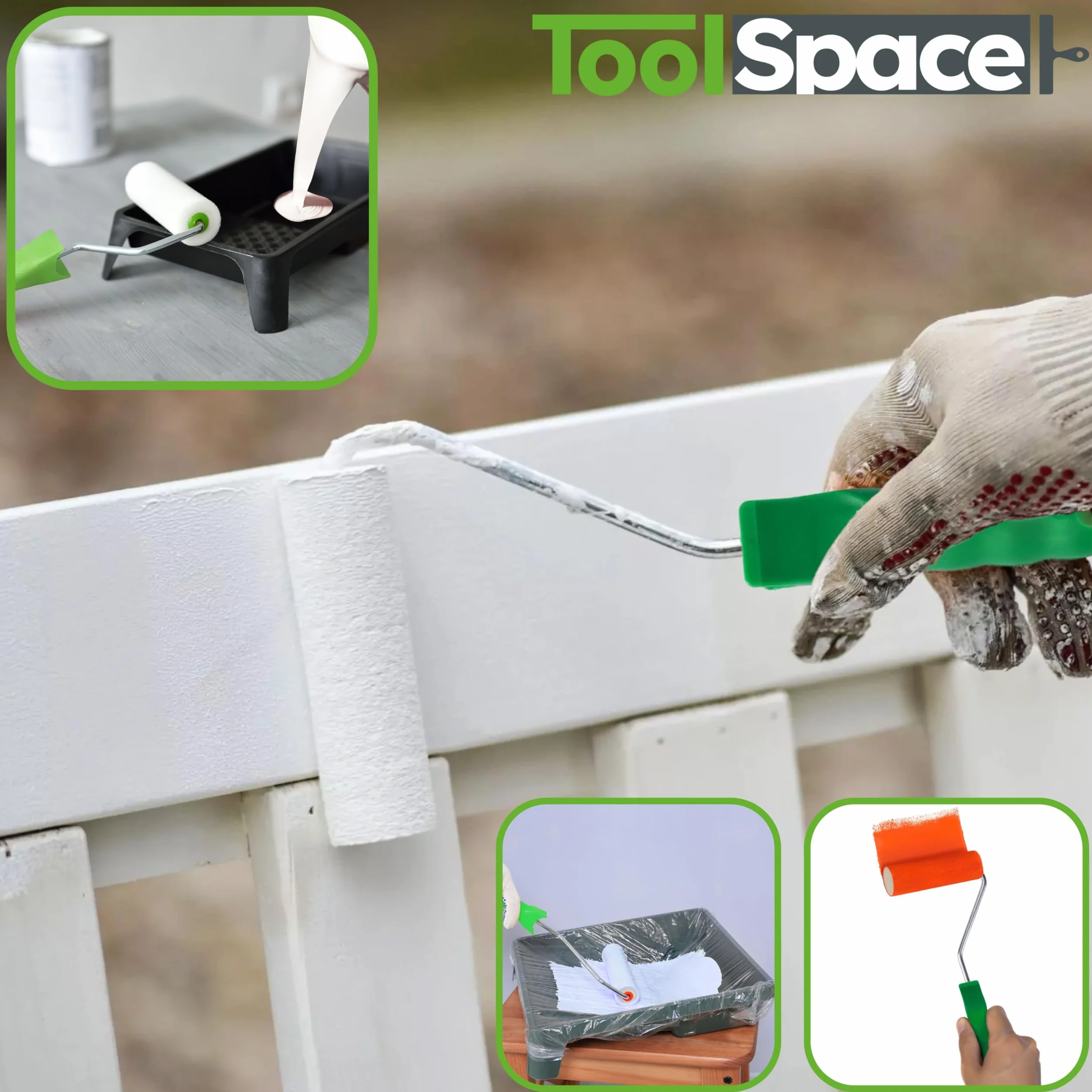 ToolSpace | ZESTAW MALARSKI | Wałek GĄBKOWY Moltopren 5cm, 7cm, 10cm rączka kuweta | Wałek malarski, do ścian, płaskich powierzchni, tacka na farbę