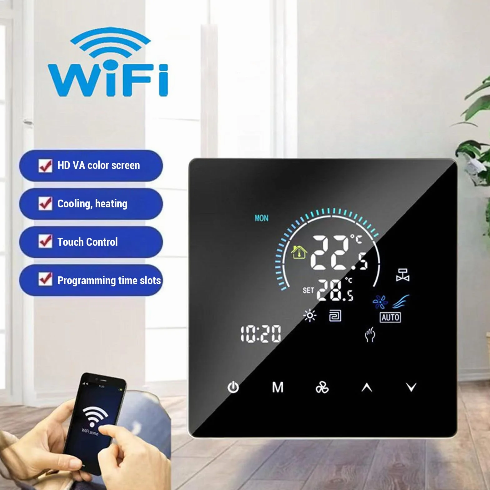 Smart Color Central Air Condither Thermostat Programowalny ekran dotykowy, z programowalnym zasięgiem 5-60 ℃ dla biur centrów handlowych hotele