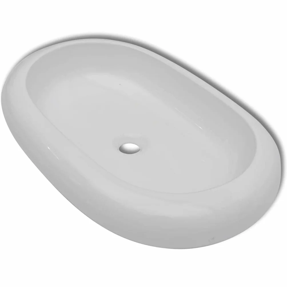 Ceramiczna umywalka umywalka owalna biała 63 x 42 cm | Powierzchnia o wysokim połysku, nowoczesne wzornictwo, łatwe czyszczenie, średnica odpływu 4,5 cm
