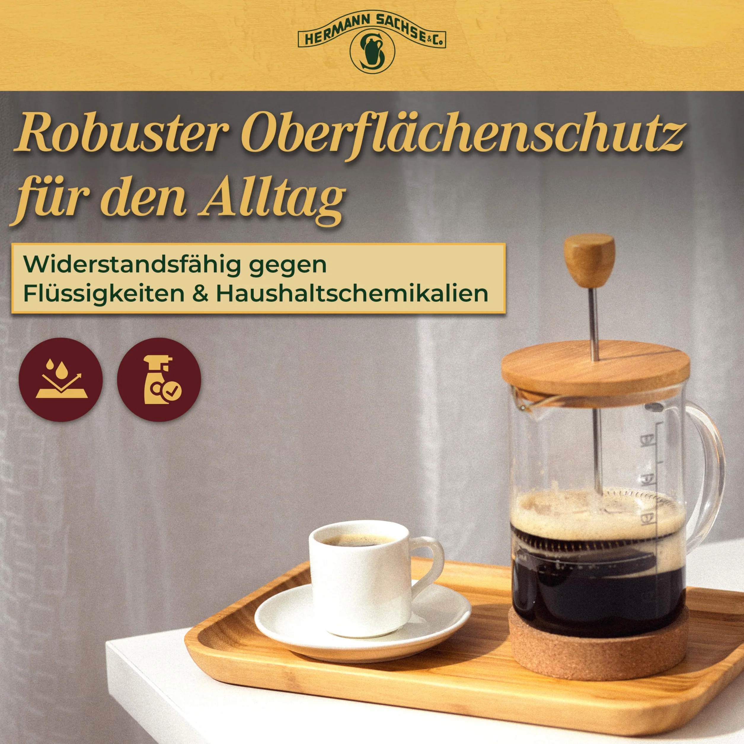 Hermann Sachse Olej z twardego wosku, bezbarwny, 750 ml – olej do pielęgnacji drewna i wosk 2 w 1 do podłóg drewnianych, mebli i schodów – tradycyjna ochrona drewna o jedwabistym połysku | Made in