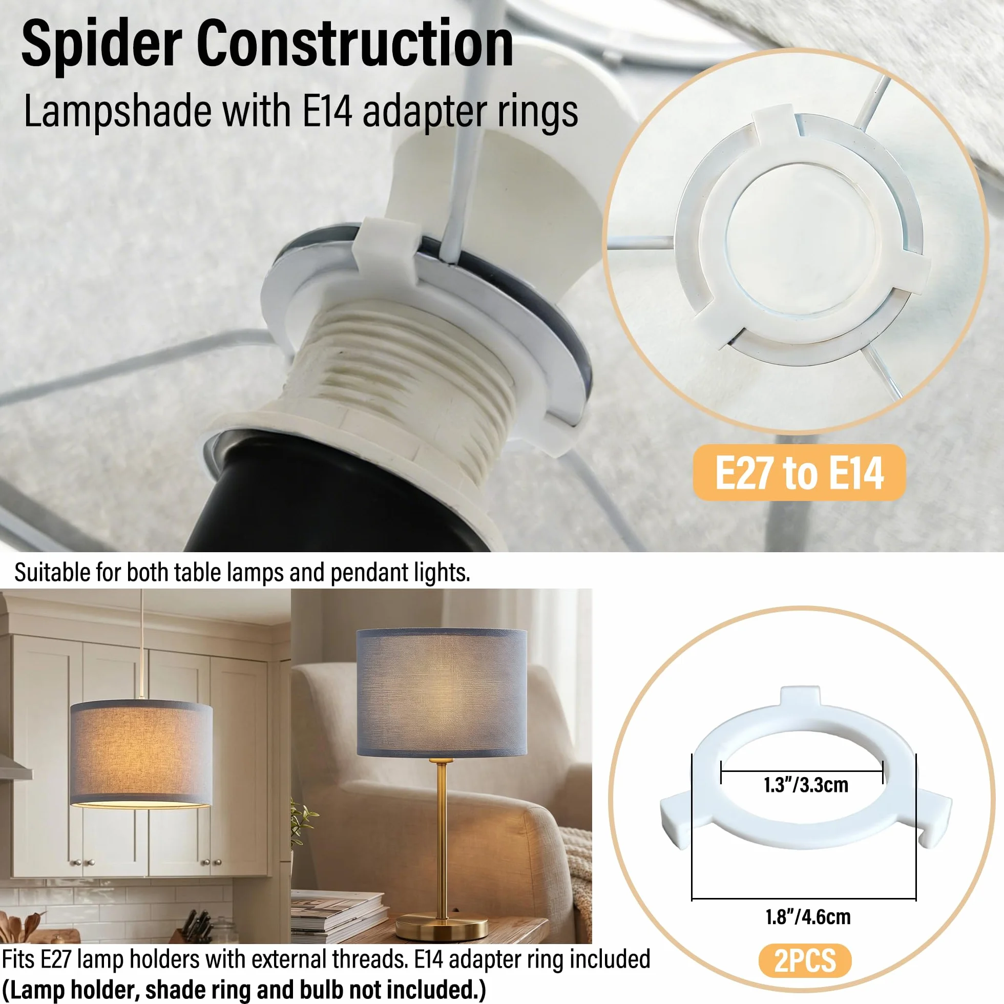 Zestaw 2 abażurów bębnowych, niebiesko-szare, Ø 30 x 20 cm – lniane abażury z uchwytem Spidera i pierścieniem redukcyjnym E14, zapasowy klosz lampy do lamp stołowych i lamp wiszących