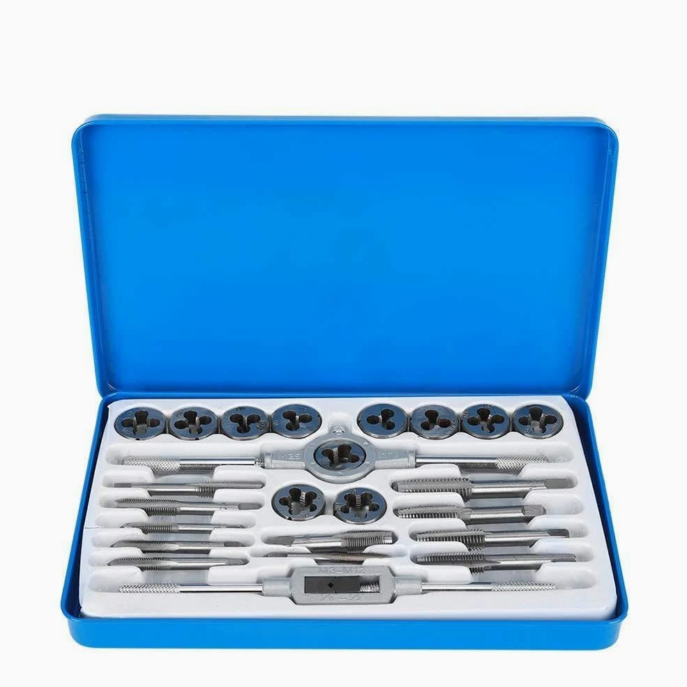 24pcs gwintowany stuknij i zestaw matrycy | Wysokie - narzędzie ręczne ze stali węglowej do obróbki metali | Ekspertowe i DIY Materiały sprzętowe | M3 - M25 Regulowany zakres |