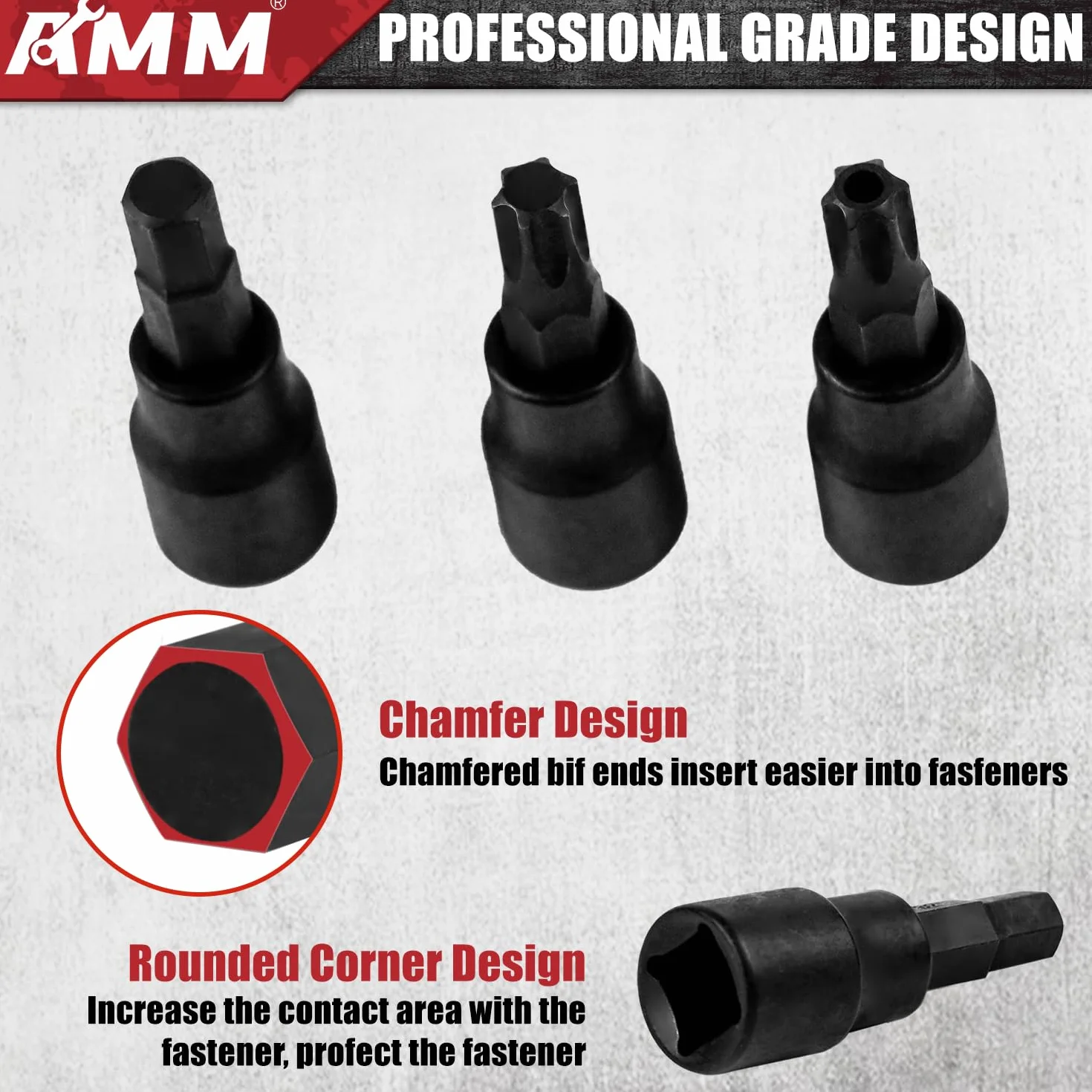AMM 107 szt. zestaw nasadek imbusowych i Torx, 1/10.2 cm, 3/20.3 cm i 1/5.1 cm, bardzo długi Torx/Tamper Proof Torx/Hex/Ball End Hex, SAE/zestaw nasadek metrycznych, bity ze stali stopowej S2