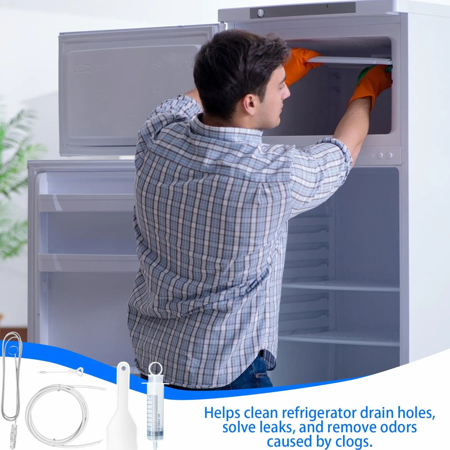 Fridge Dredger, Refrigerator Drain Kit, Fridge Cleaning Set, Syringe Fridge Cleaning, Fridge Cleaner Emptying Dredger, Effective Drain Cleaning Solution Comprehensive Tool for Refrigerator Cleaning
