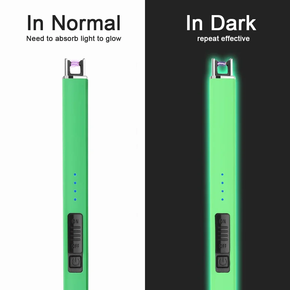 Suprus Zapalniczka świecąca w ciemności, elektryczna zapalniczka do świec, zapalniczka łukowa USB z blokadą zabezpieczającą, wiatroodporna, bezpłomieniowa (zielona)