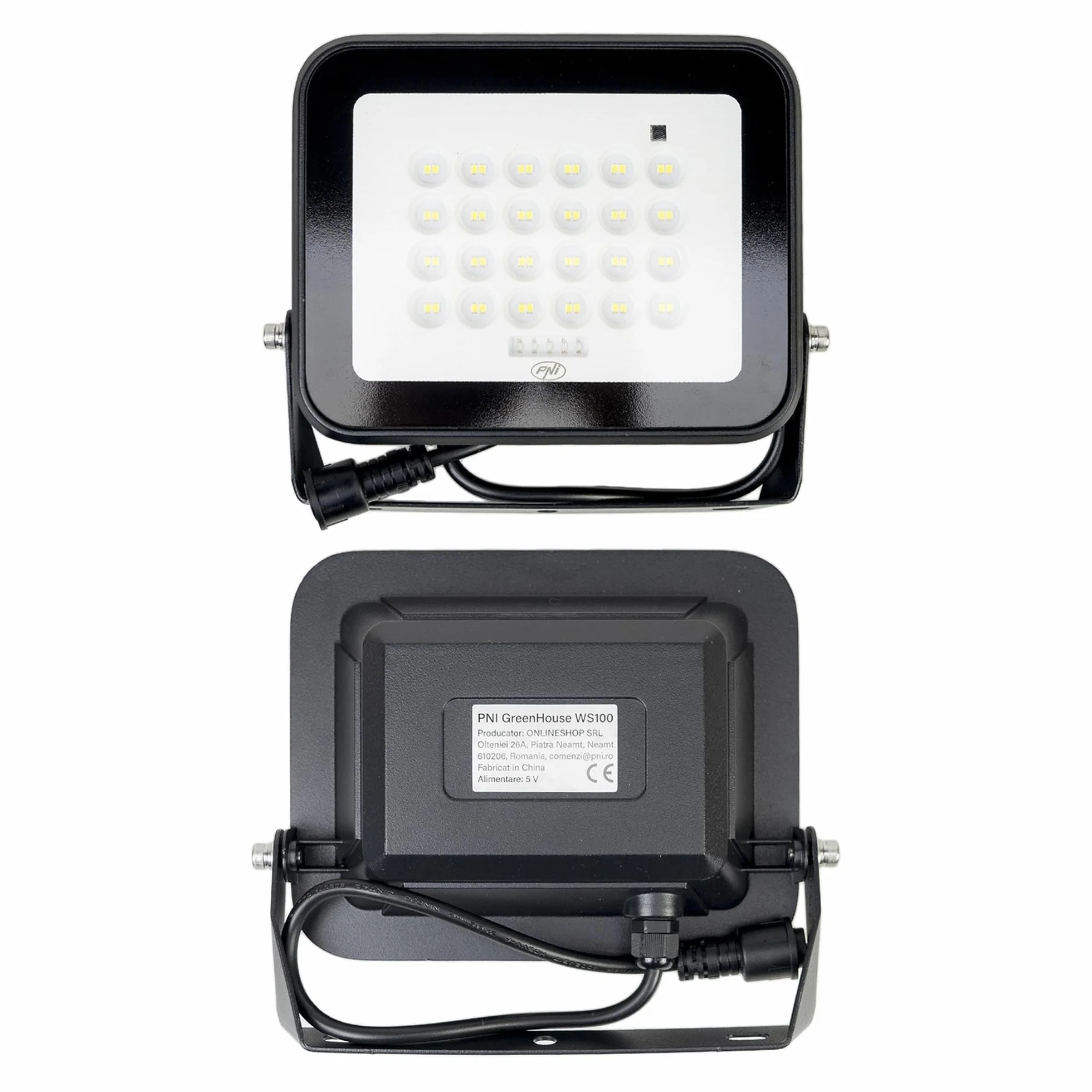 PNI GreenHouse WS100 reflektor LED 100 W z panelem słonecznym, akumulator 10 000 mAh, pilot zdalnego sterowania, regulowany timer i jasność, 6500 K, IP65