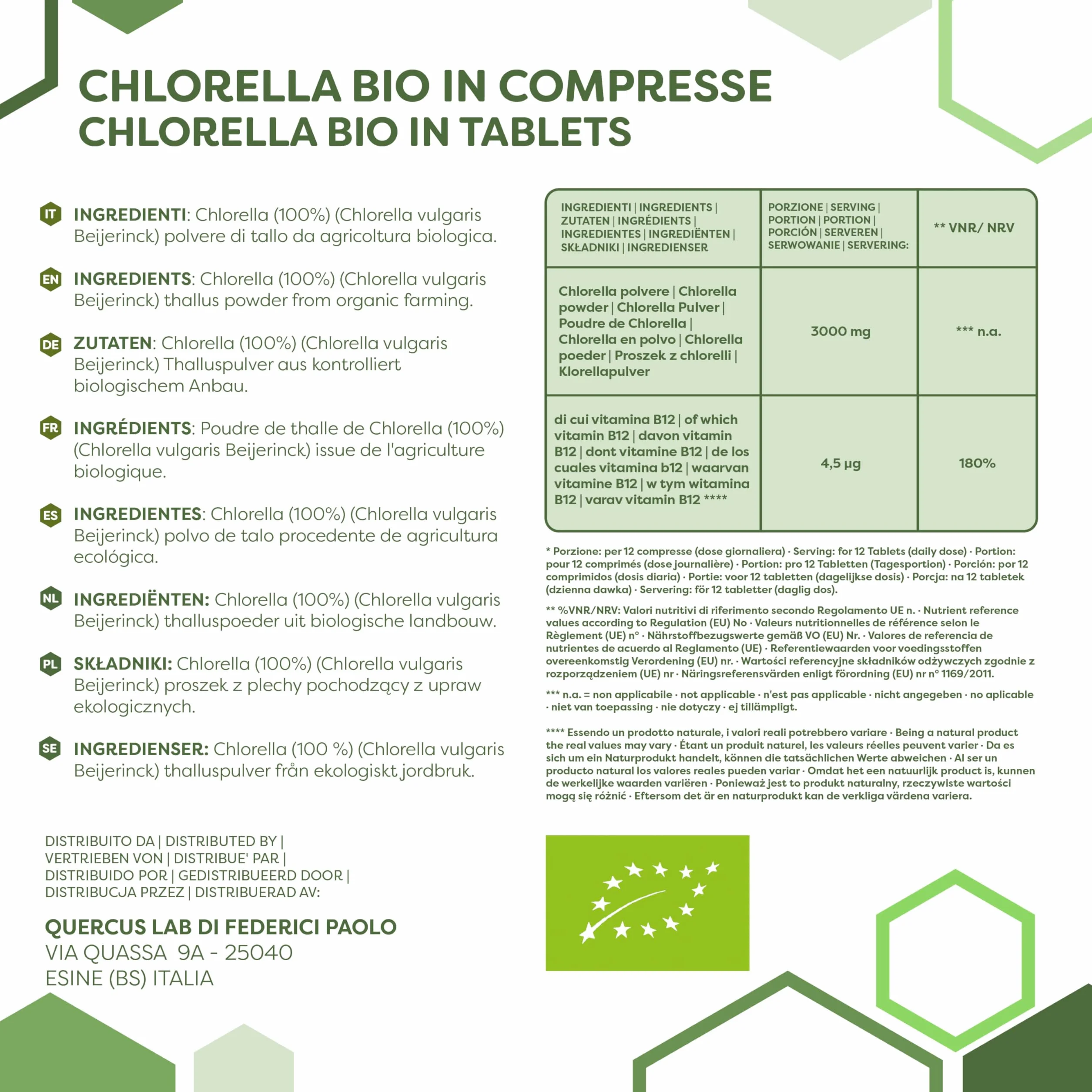 ERBOTECH Organiczne Tabletki Chlorelli 800 sztuk, Kapsułki 200g, Bezglutenowe dla Wegetarian i Wegan