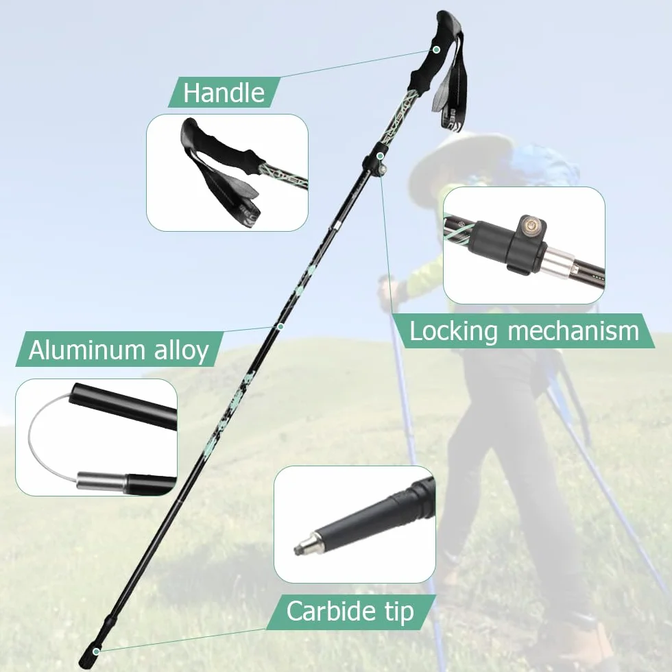 Kije do chodzenia, składane, 105-125 cm, damskie kijki do Nordic Walking, aluminiowe kijki trekkingowe, z 4 parami gumowych zderzaków, do trekkingu i wędrówek