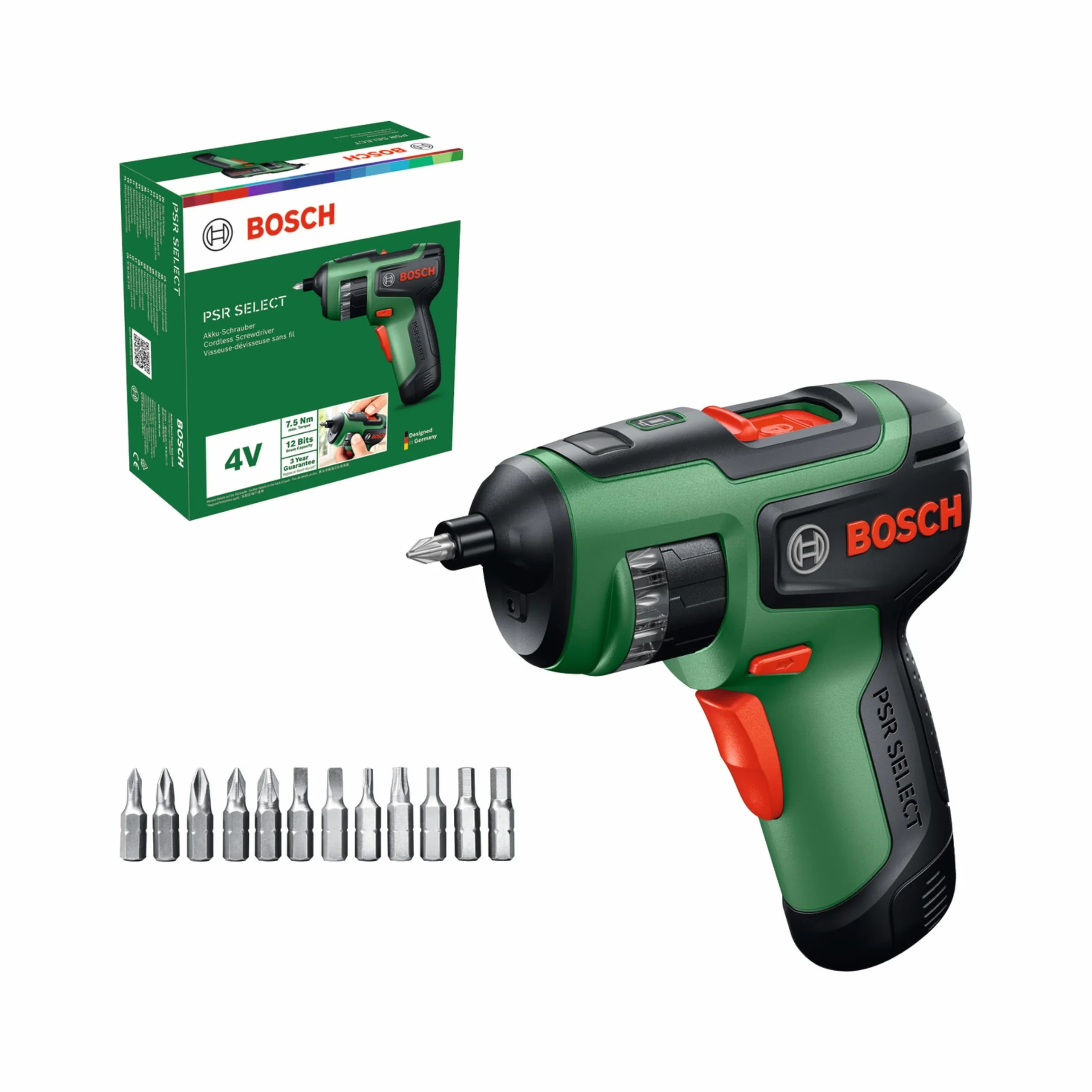 Bosch PSR SELECT Wkrętarka akumulatorowa (końcówki wkręcające, akumulator Compact Power BA 4 V, 2,0 Ah, opakowanie kartonowe)