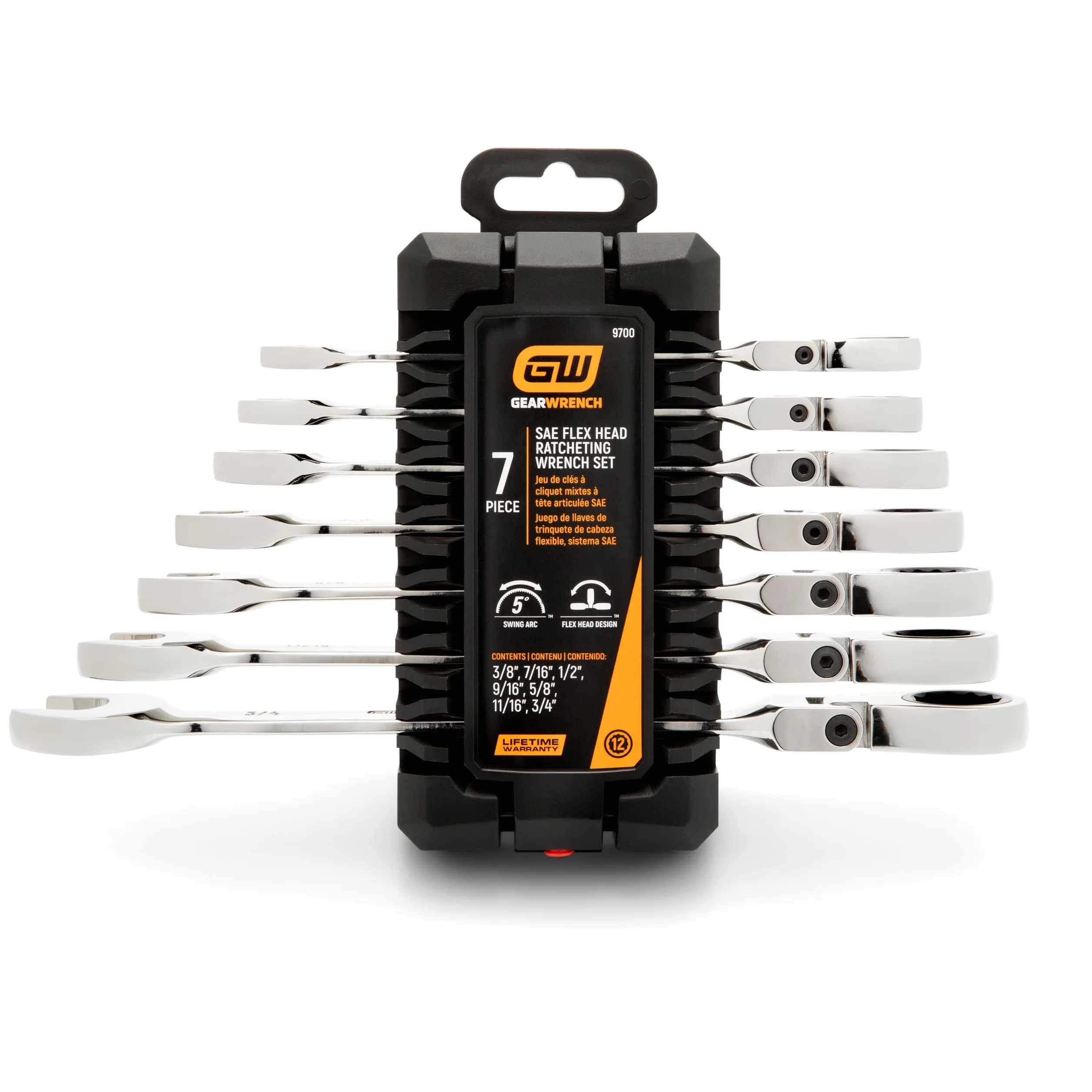 GearWrench Zestaw kluczy płasko-oczkowych z grzechotką, 7 szt., 12 szt., SAE - 9700