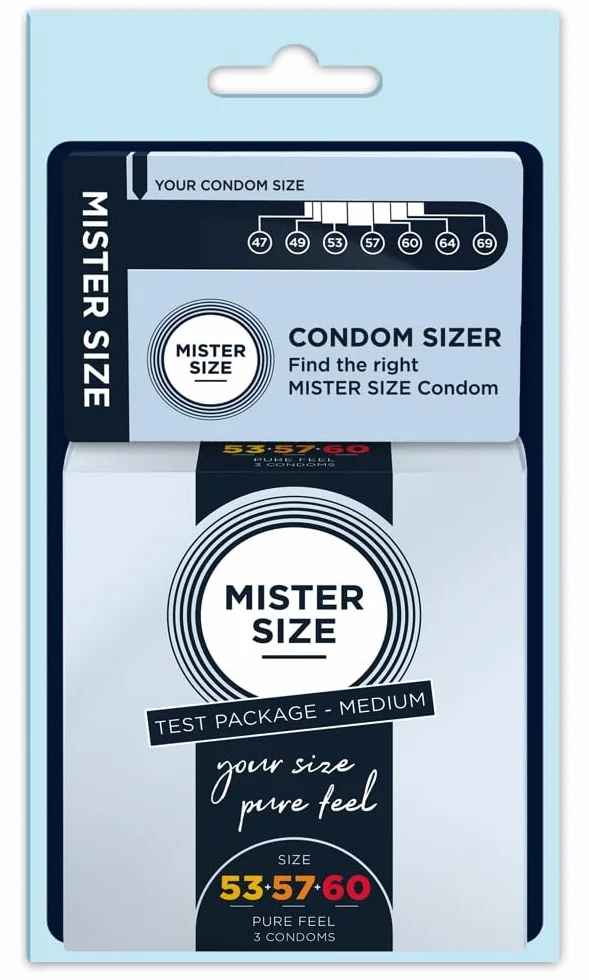 MISTER SIZE - Size Kit Medium, 3 prezerwatywy w różnych rozmiarach (53-57-60) i sizer do określania rozmiaru prezerwatywy