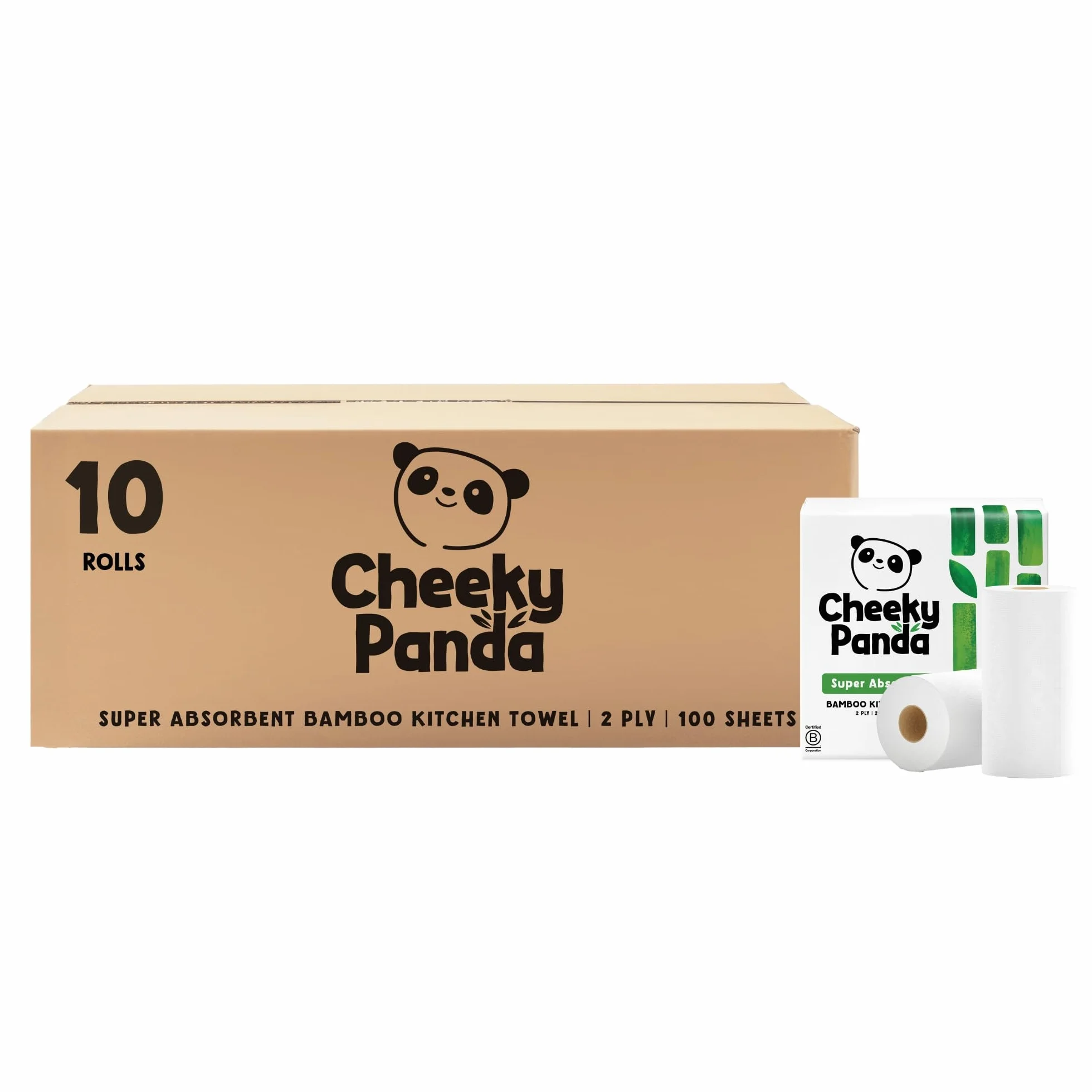 The Cheeky Panda - Bambusowe ręczniki papierowe luzem, 10 x 100 arkuszy ręczników papierowych, 1000 x 2-warstwowe ręczniki papierowe, mocne i trwałe