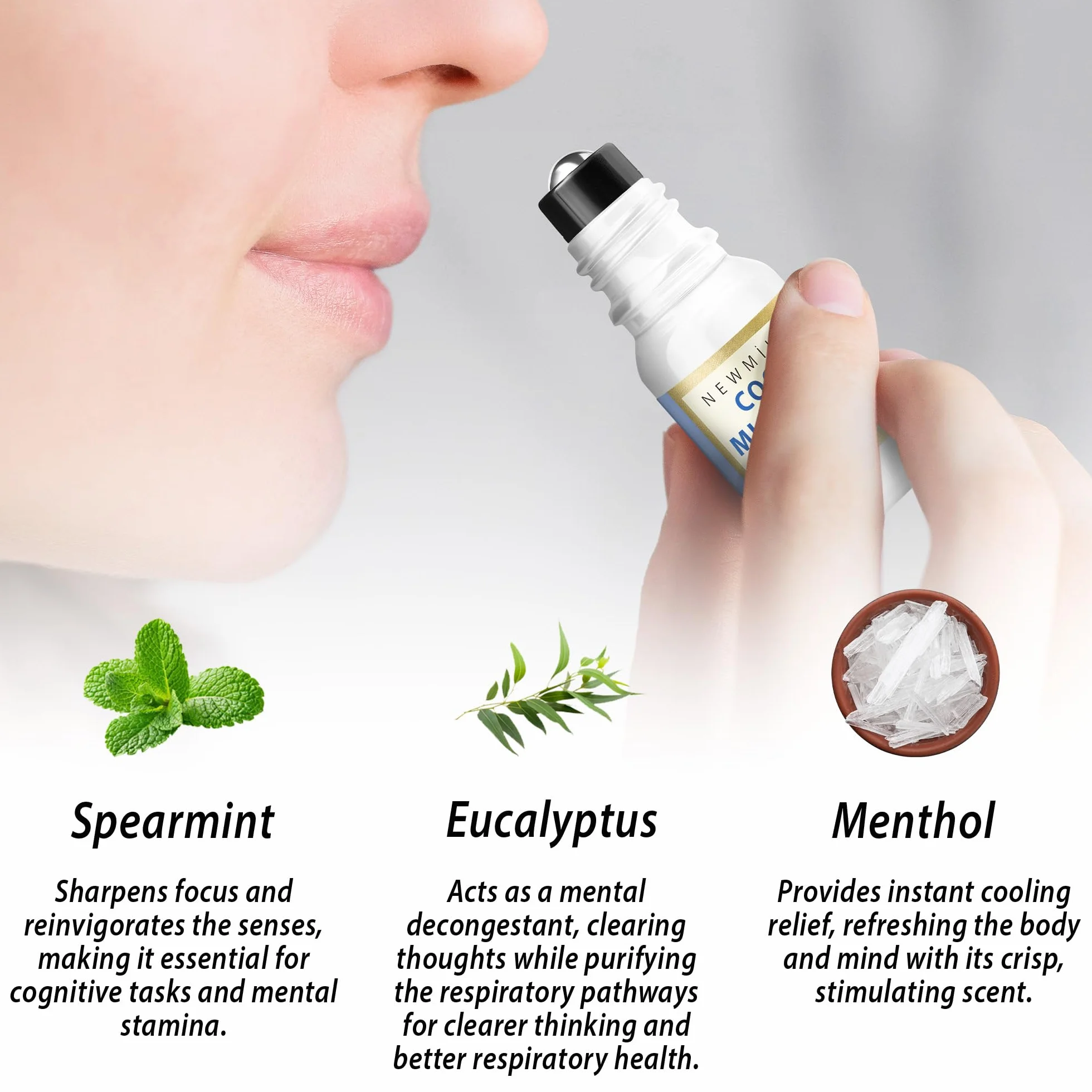 Cooling Menthol Migraine Roll-On Stick Peppermint Eucalyptus Aroma Therapy Essential Oils Headaches