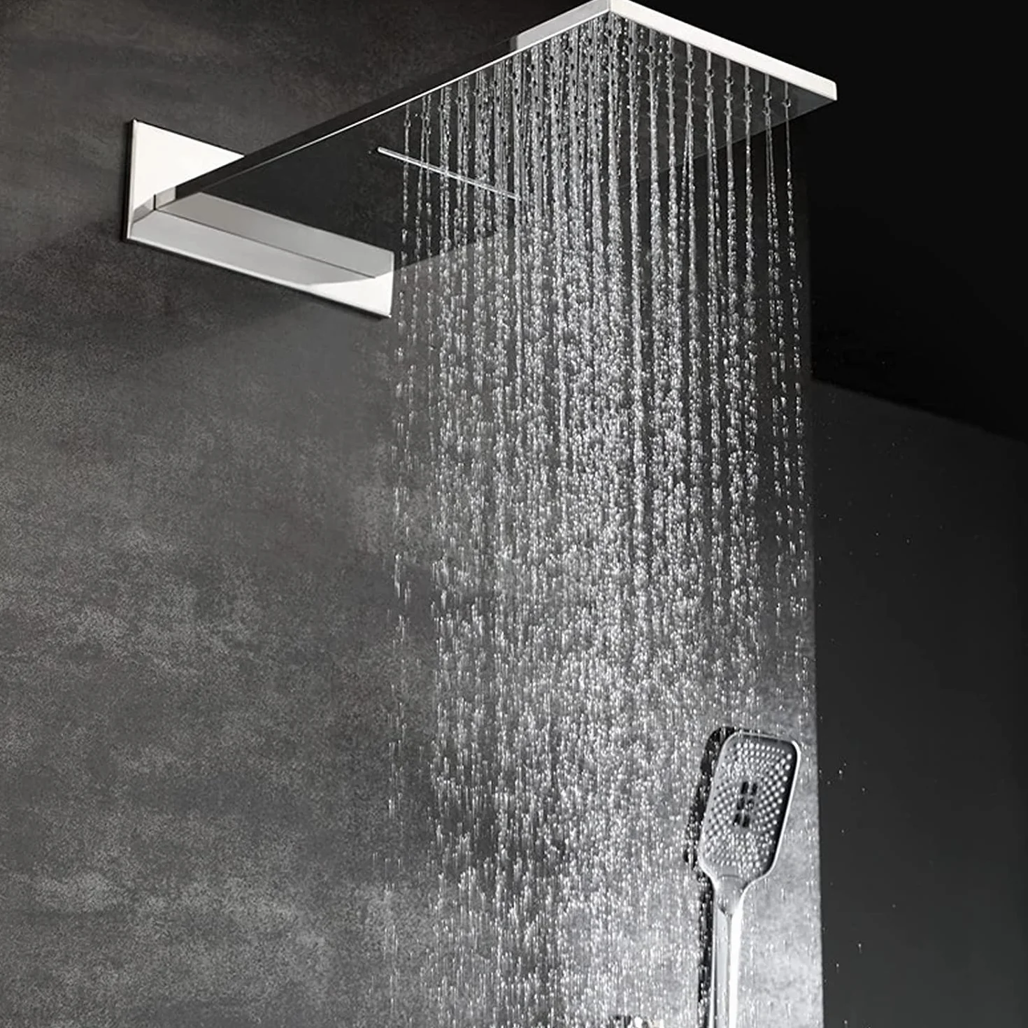 System natryskowy z słuchawką prysznicową, zestaw baterii prysznicowej, prostokątna, dwufunkcyjna głowica natryskowa z deszczownicą i ręczną słuchawką natryskową, system,Black