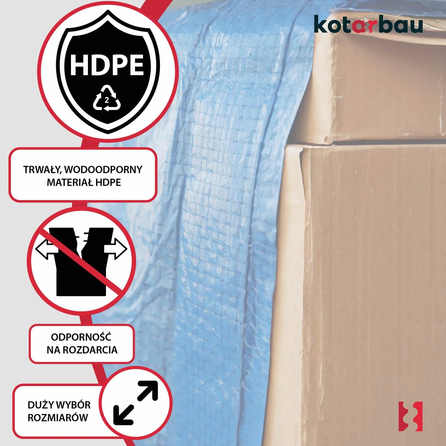 KOTARBAU® Plandeka 75 G/M2 - Płachta Ochronna Okryciowa - 2 X 3 M - Mocna - Gruba - Uniwersalna - Wodoodporna - Niebieska