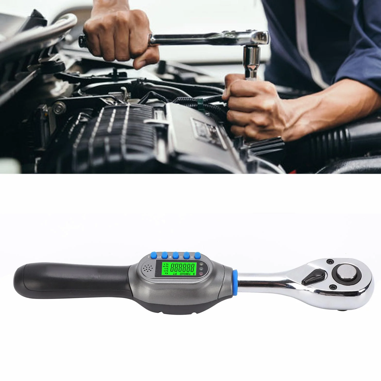 banapoy Cyfrowy Klucz Dynamometryczny 1/2 Cala 5–100 Nm Elektryczny Sygnałem Dźwiękowym Dokładność ±2% 2Tryby 10Zestawów Wstępnie Ustawionych 500 Grup, Nm, Lb.ft, Lb.in, Kg.cm, Kg.m